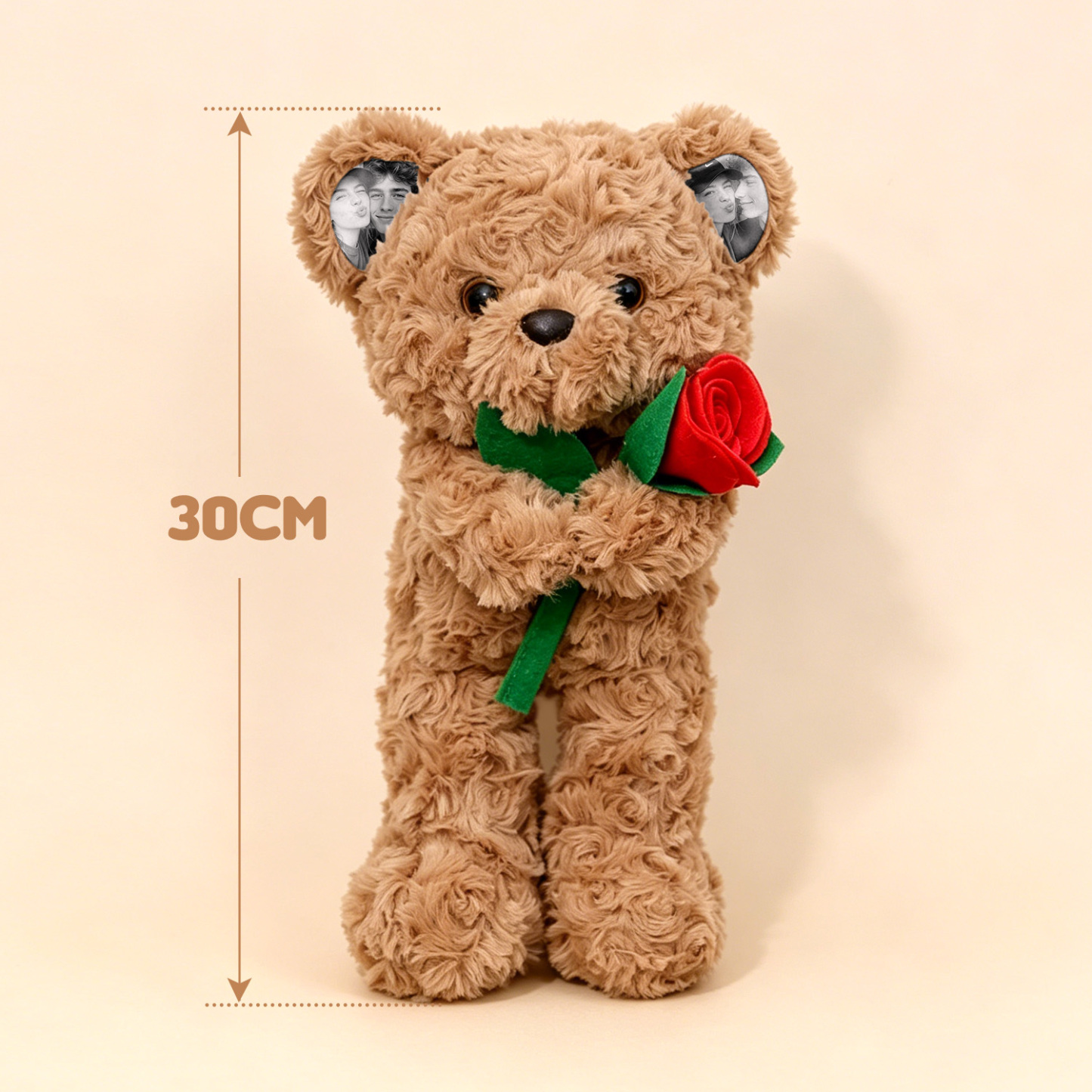 Custom Photo Teddy Bear with Rose Personalized Plush Bear with Pictures on Ears & Feet, Romantic Gift for Valentine's Day, Anniversary, Birthday - MyPhotoSocksAu