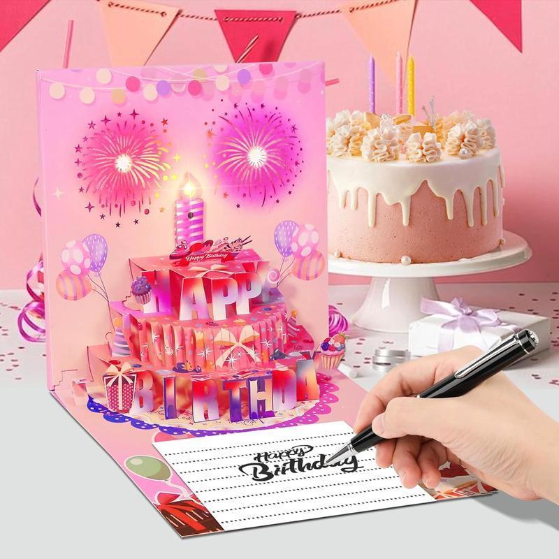 Cake Fireworks LED Candle Lights, 3D Birthday Card with Music and Colorful Lights, Musical Happy Pop-Up Birthday Card, Musical Birthday Gift Card for Kids, Wife, Husband, Grandpa, Grandma, Daughter, Son - MyPhotoSocksAu