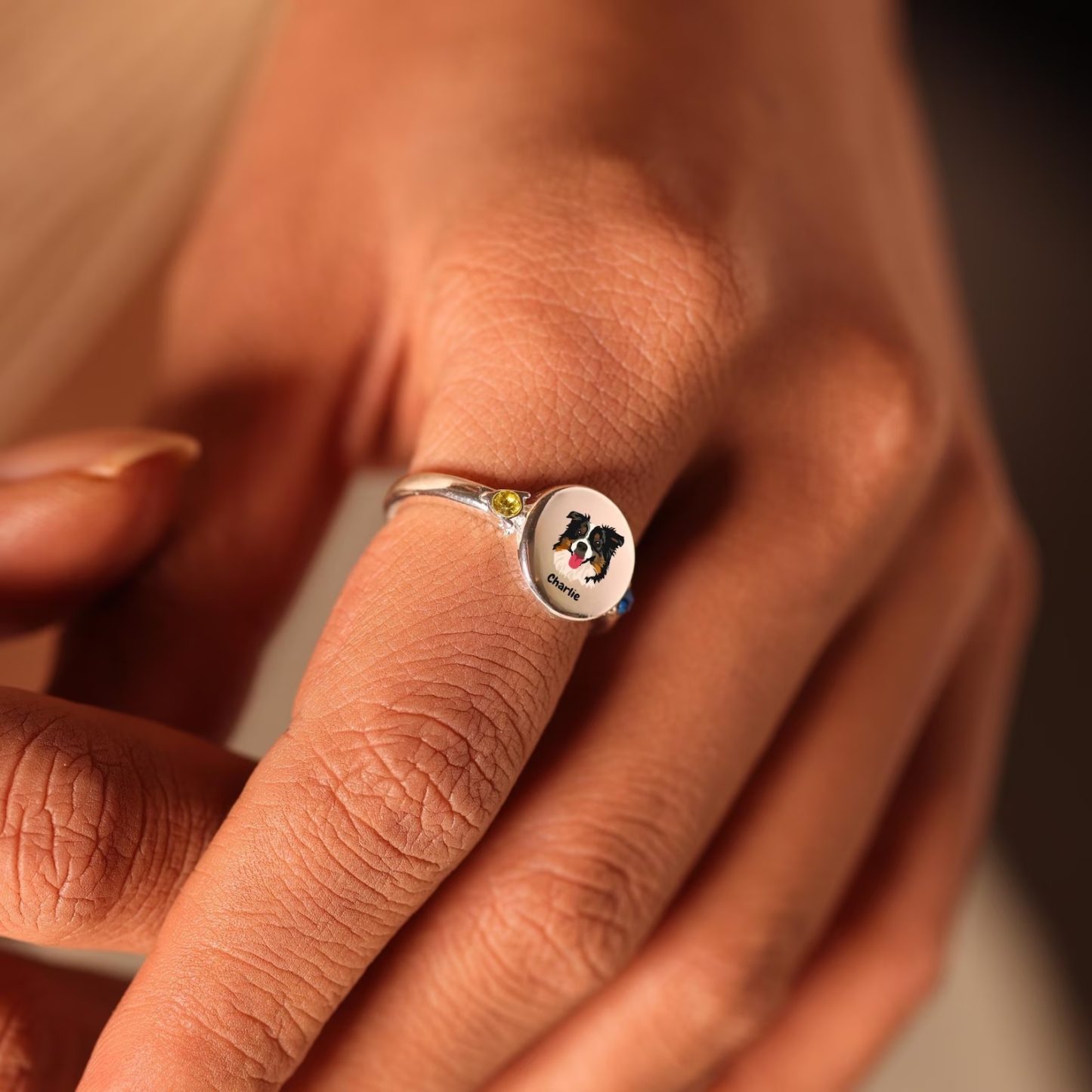 Custom Dog or Cat Ring with Birthstone, Custom Pet Portrait Photo Ring, Dog Cat Memorial Jewelry Gift For Pet Lover, Pet Remembrance, Gift for Her - MyPhotoSocksAu