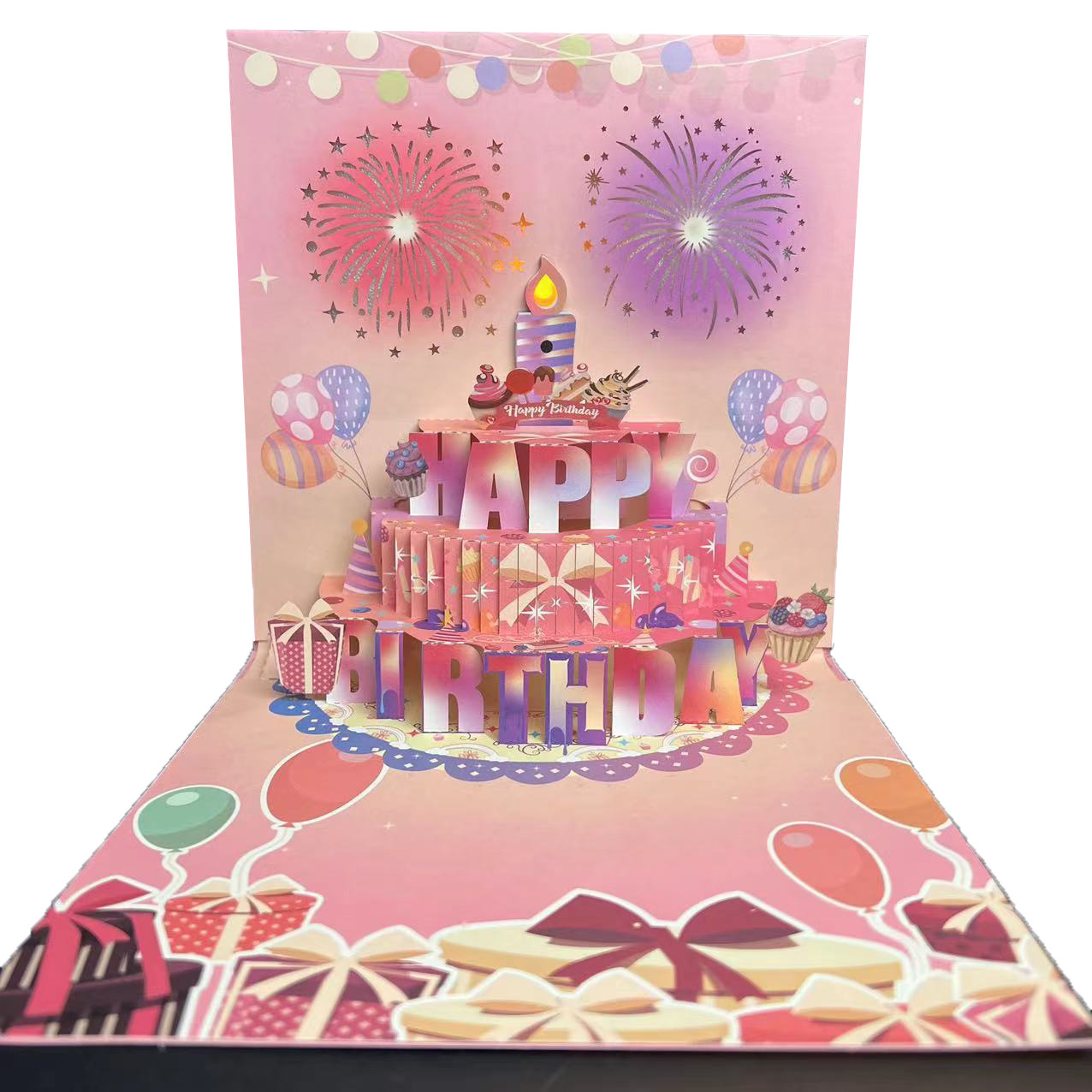 Cake Fireworks LED Candle Lights, 3D Birthday Card with Music and Colorful Lights, Musical Happy Pop-Up Birthday Card, Musical Birthday Gift Card for Kids, Wife, Husband, Grandpa, Grandma, Daughter, Son - MyPhotoSocksAu