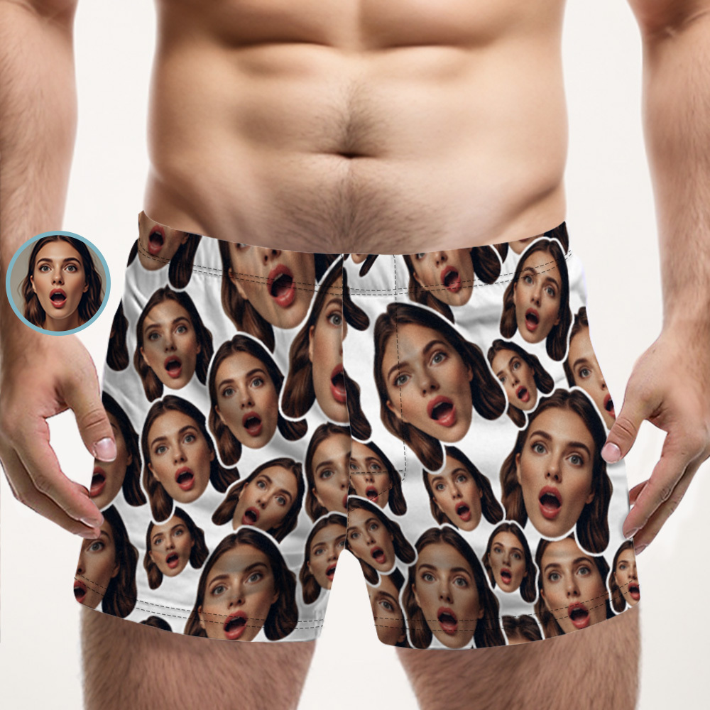 Custom Face Mash Multicolor Boxer Shorts Personalized Waistband Casual Underwear Valentine for Him - MyPhotoSocksAu