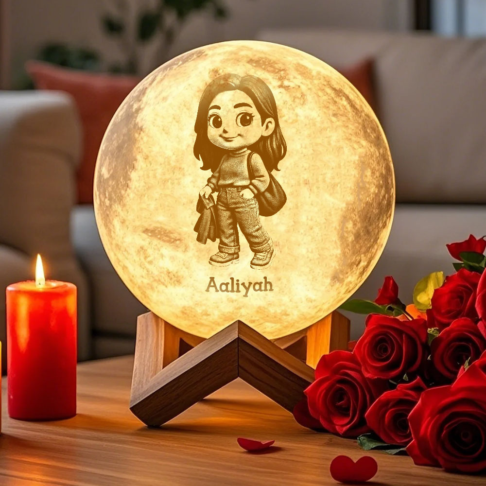 Custom 3D Photo Moon Lamp & With Your Text- Touch 3 Colour Anime Effect - MyPhotoSocksAu