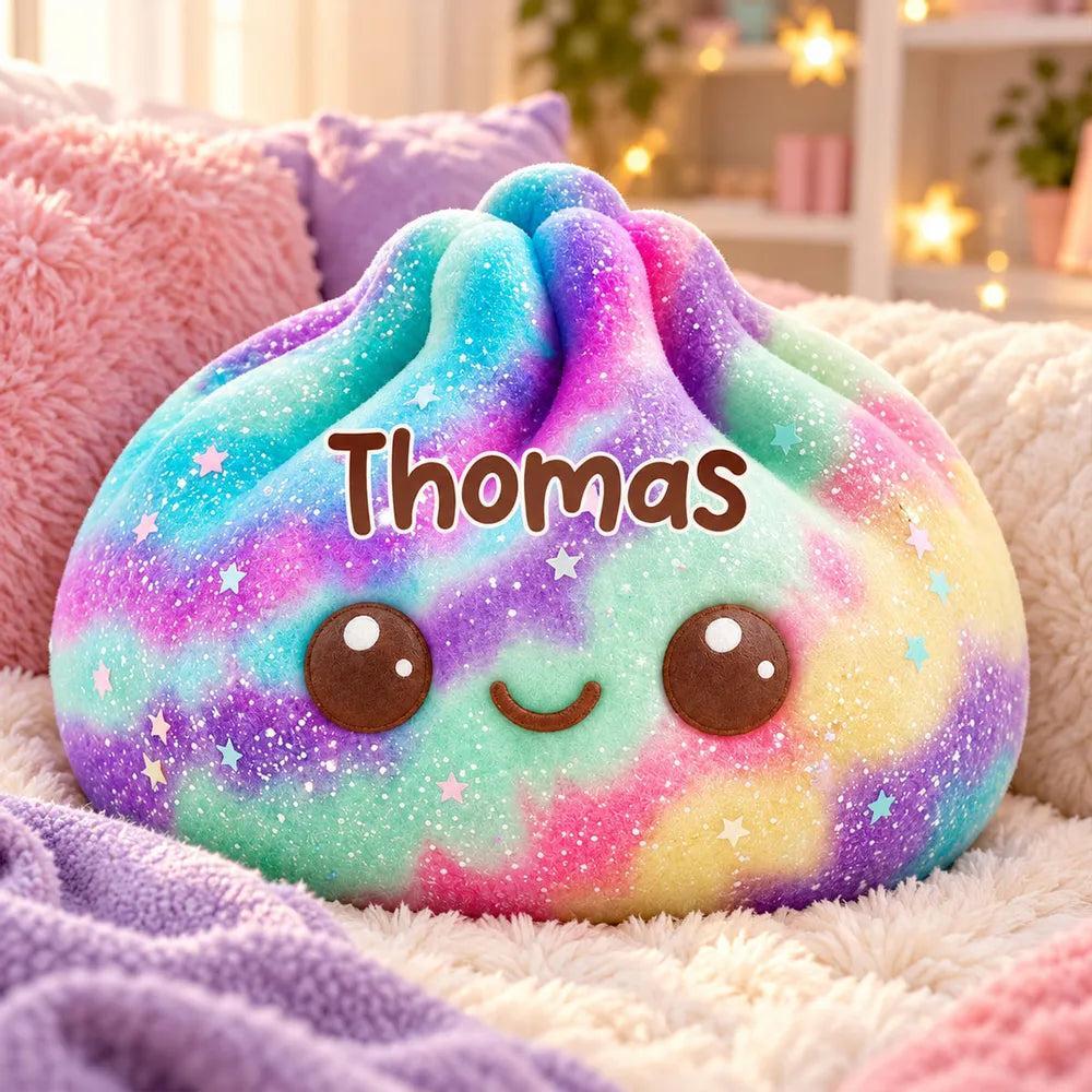 Personalized Rainbow Shaped Pillow, Cute Smiling Character Hugged by a Child, Unique Gift for Kids - MyPhotoSocksAu