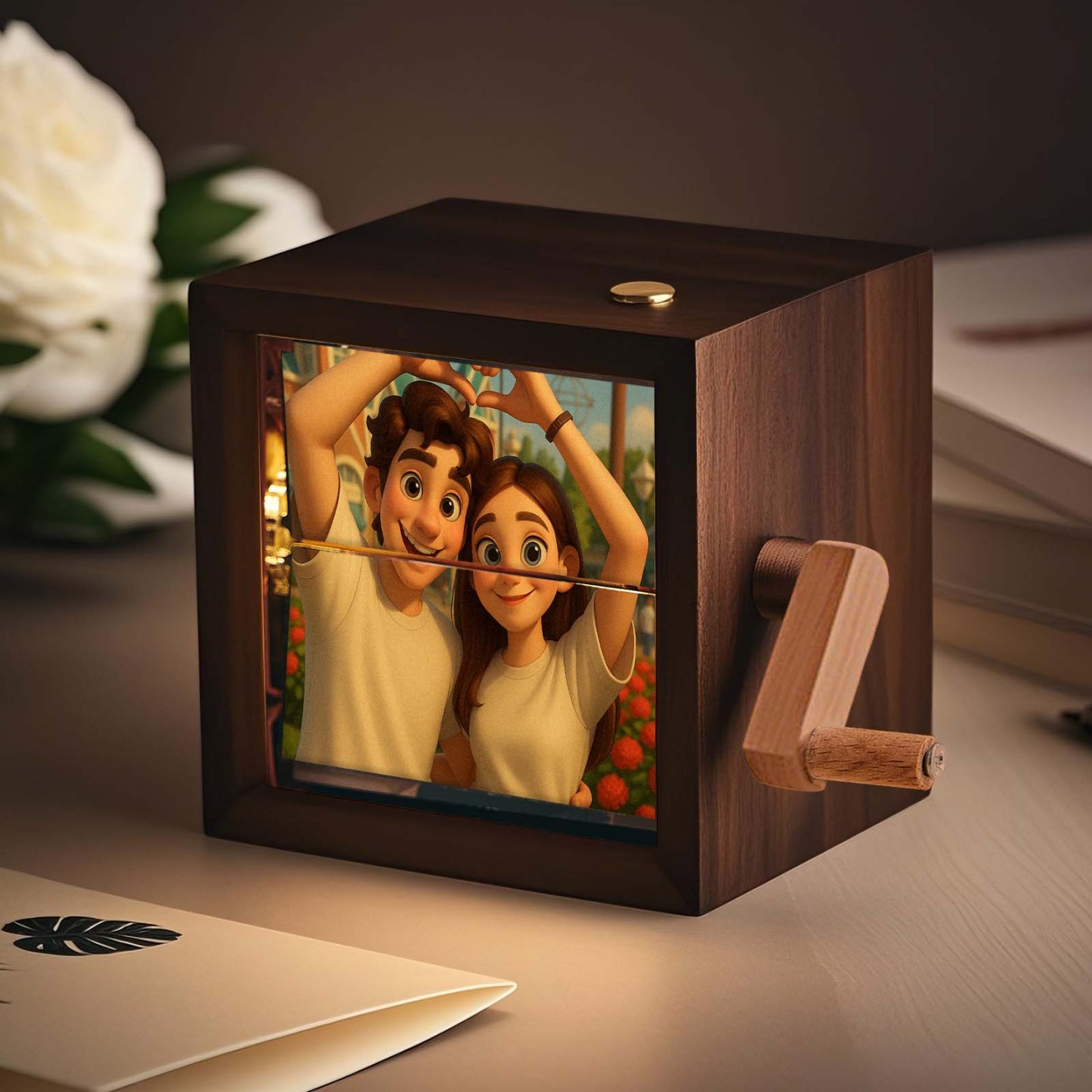 Custom Anime Hand-Crank Flipbook Box Mechanical Hand-cranked Photo Album with Light Walnut Baby Photo Cube Frame Creative Gift - MyPhotoSocksAu