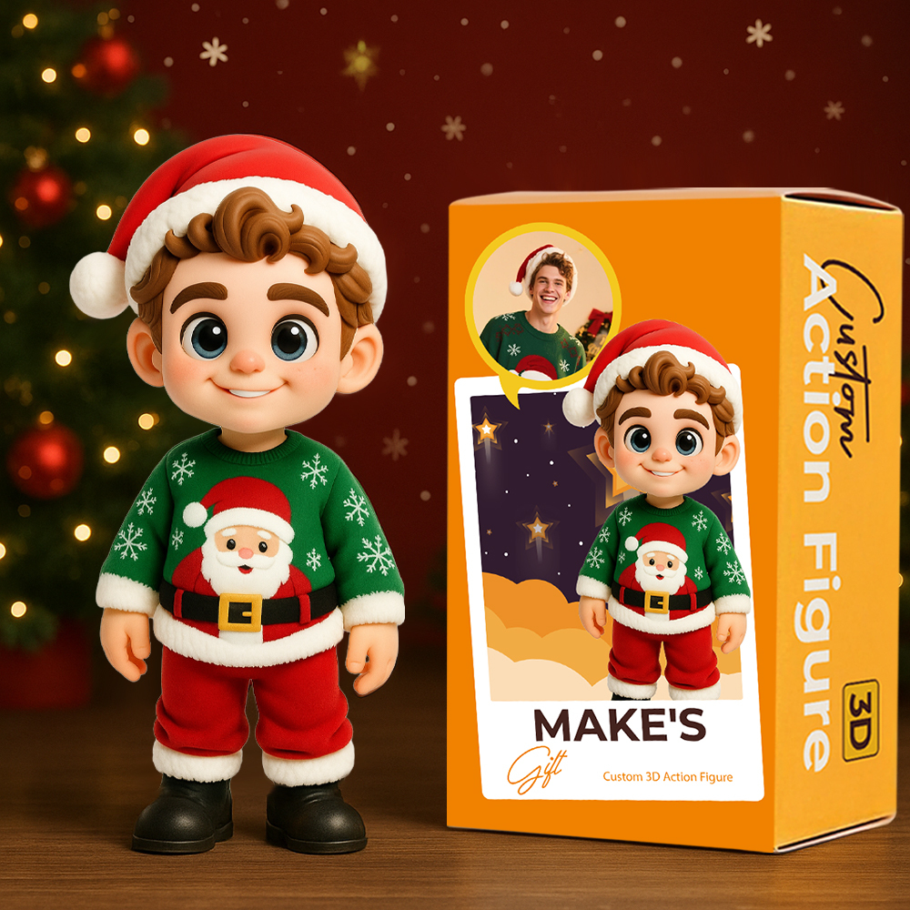 Personalized 3D Mini Me Christmas Figurine Custom Photo Action Figure Funny Holiday Gift for Friends & Family - MyPhotoSocksAu