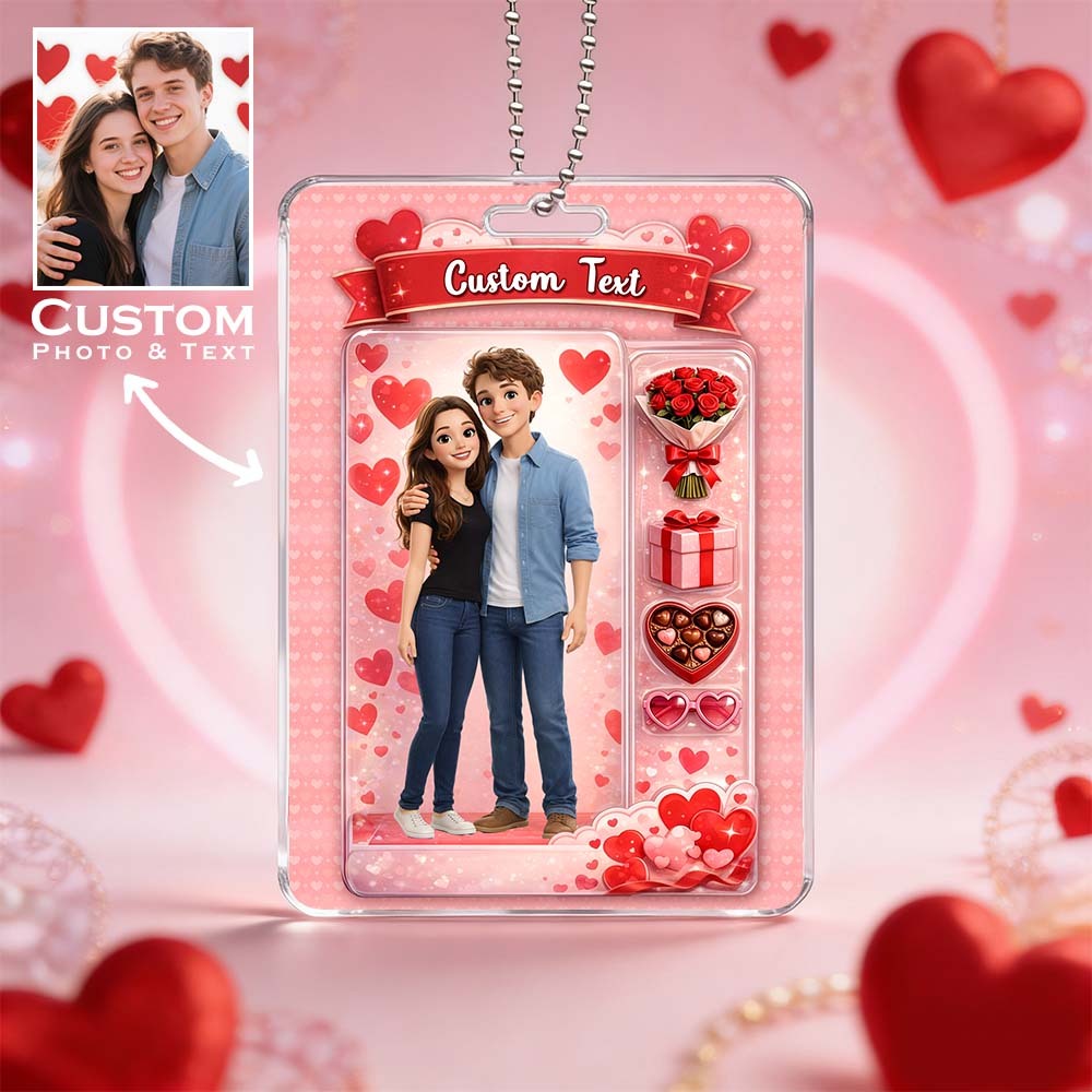 Valentine's Day Gifts Custom Acrylic Car Hanger Style Art Gift Personalized Acrylic Car Hanger Gift for Lover 2D Printed Flat Design - MyPhotoSocksAu