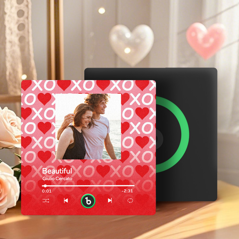 Personalized Music Fridge Magnet Pink Valentine Gift Album Fridge Magnet Music Wall Photo Sticker Music Movement That Can Be Played Gift for Couple - MyPhotoSocksAu