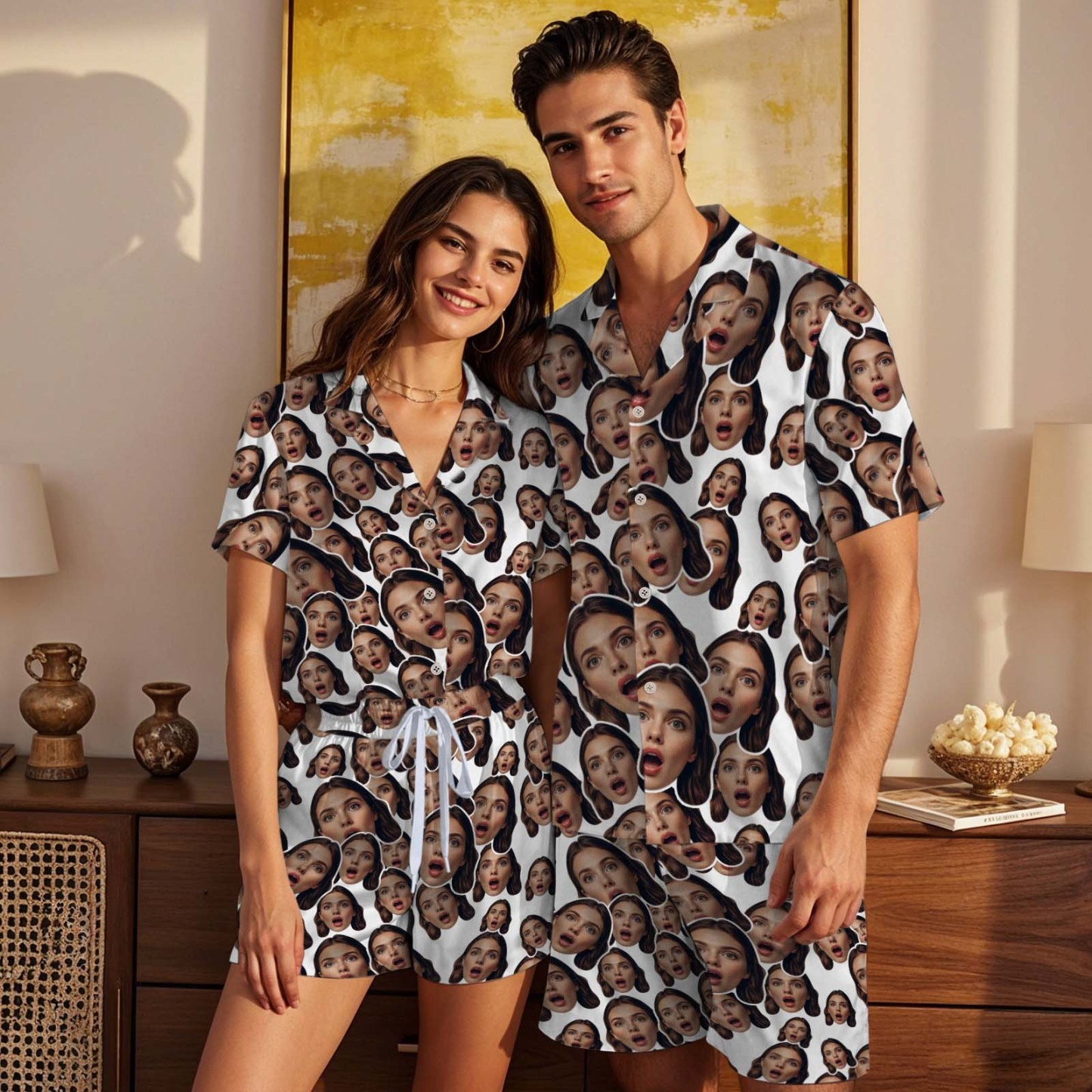Custom Face Short Sleeved Pajamas Personalised Pink Sleepwear Love Gifts - MyPhotoSocksAu