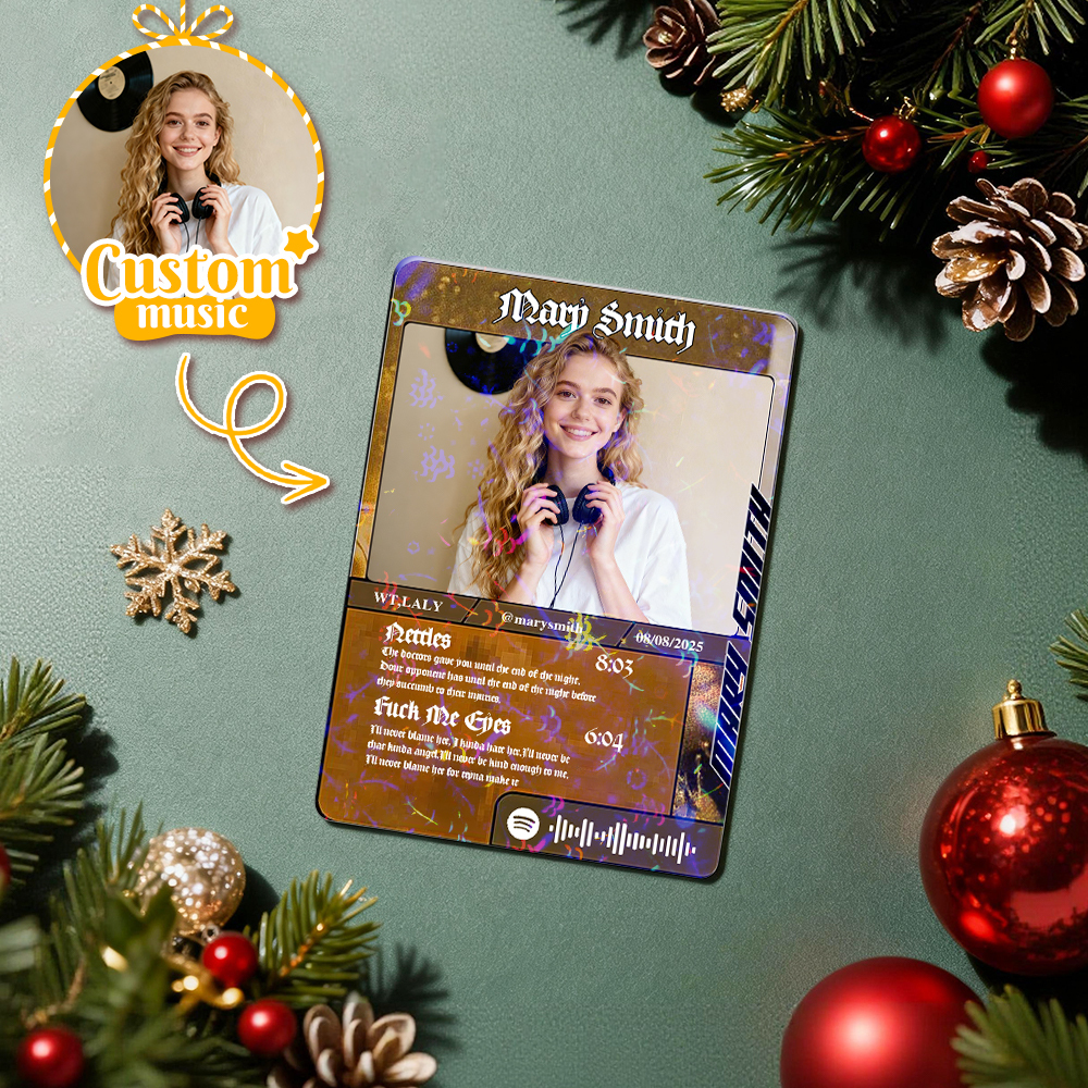 Personalized Photo Trading Card Custom Music Grey Audio Track Code Card Valentine Christmas Card Photo Gift Idea - MyPhotoSocksAu