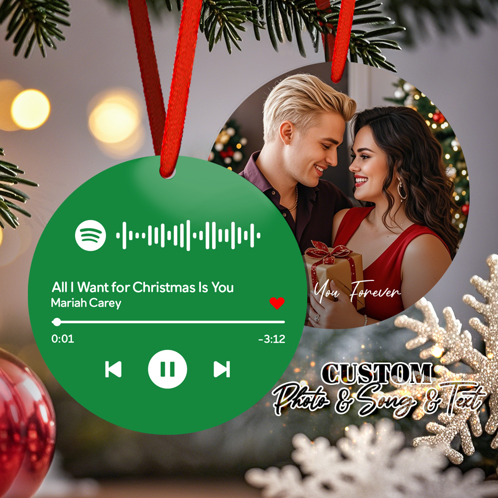 Custom Scannable Spotify Code Blue Ornaments Photo Hanging Ornament Engraved Custom Music Song Ornament Valentine Gift - MyPhotoSocksAu