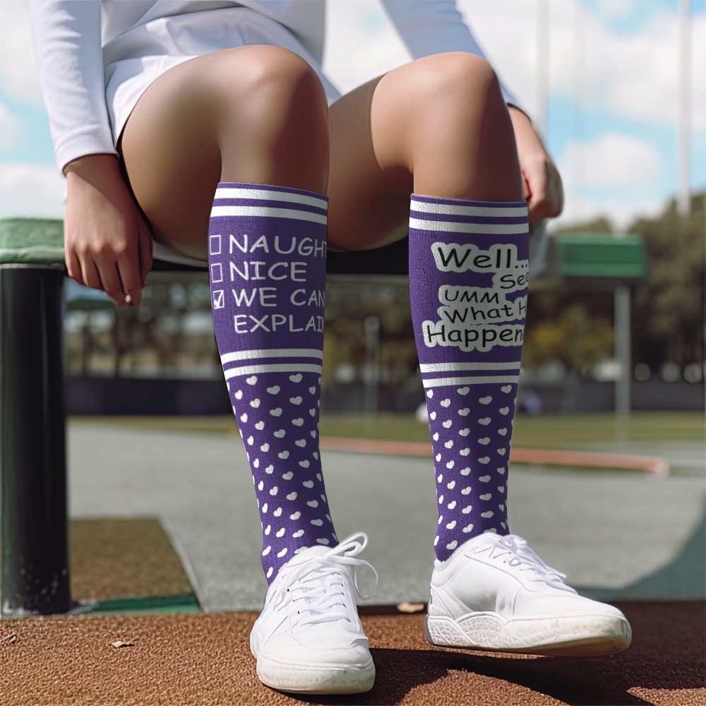 Custom Face Compression Socks Personalized Knee High Socks Blue Cartoon Socks We Can Explain Gift For Couple Lover Valentine's Day Gift - MyPhotoSocksAu