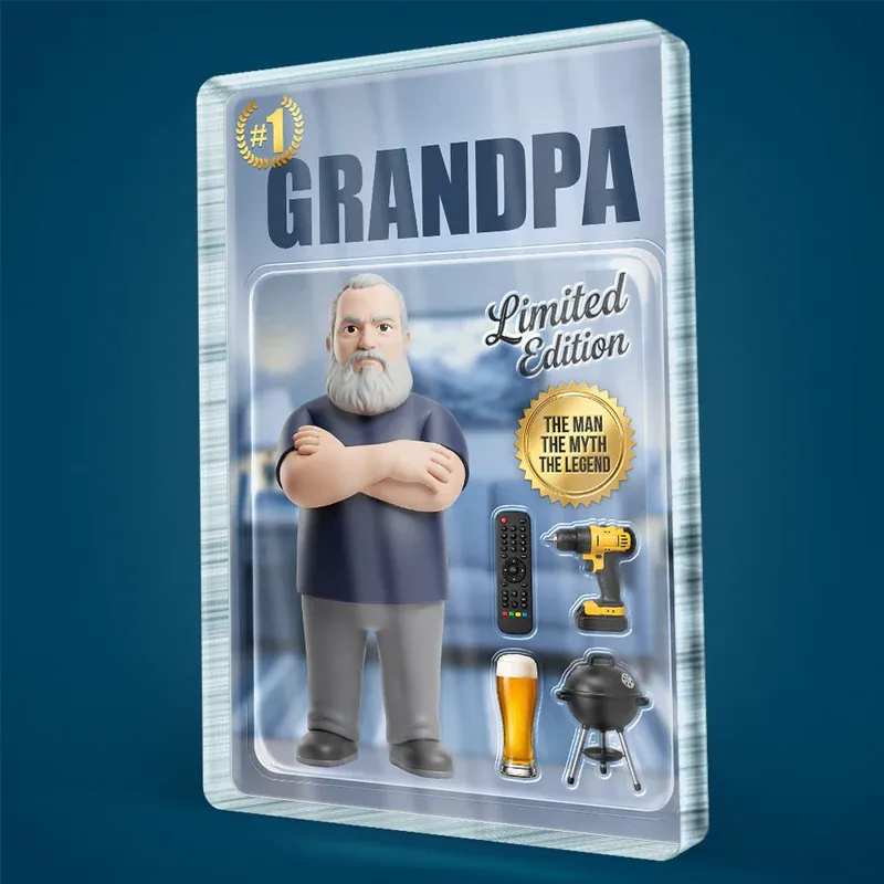 Custom Photo Toybox Figure Dad Grandpa Limited Edition - Personalized Custom Shaped Acrylic Plaque - MyPhotoSocksAu