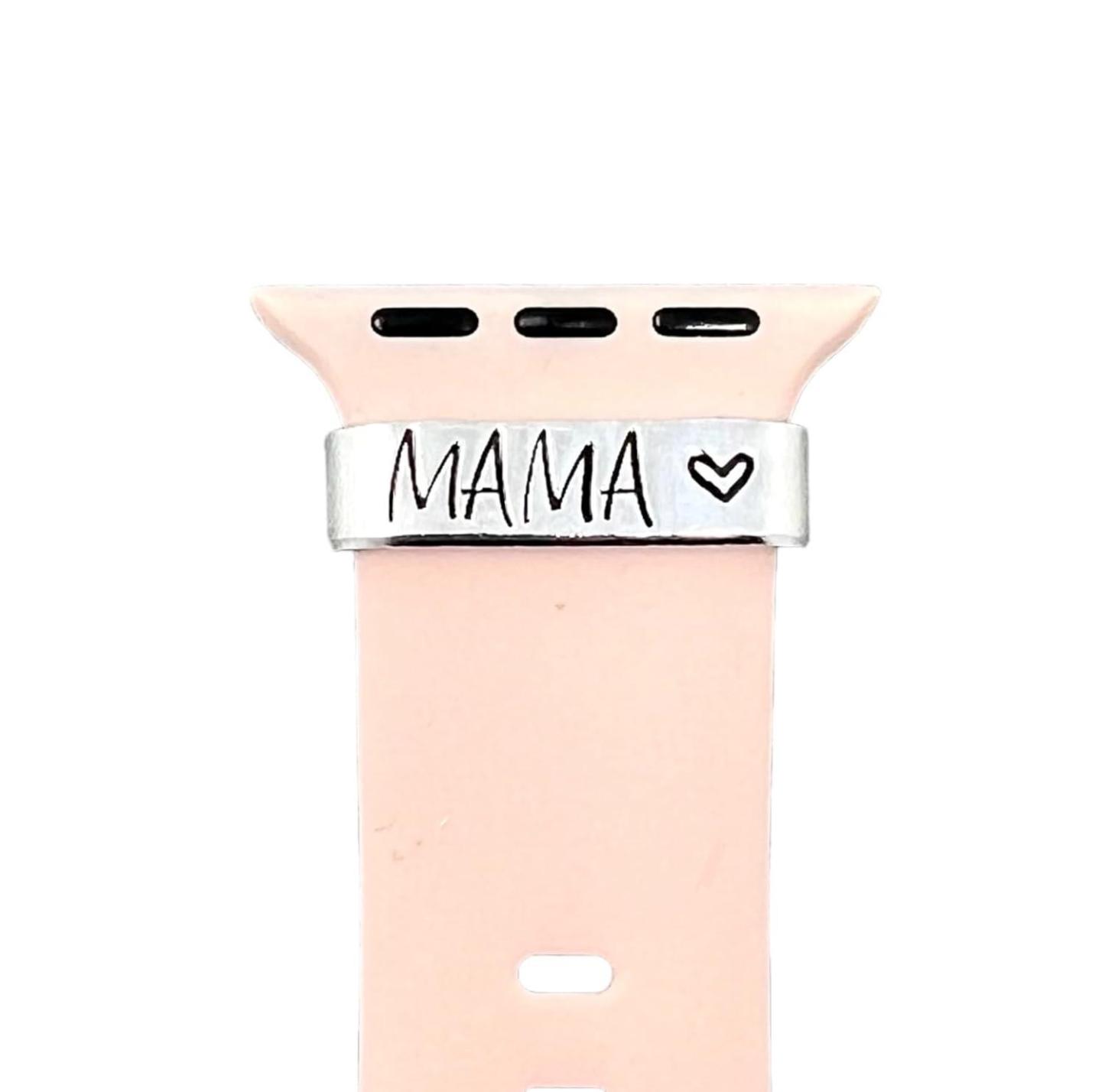 Mama Watch Charm For Band, Custom Hand Stamped To Order, Mother's Day New Mom Baby Shower Gift - Watch and Band Not Included