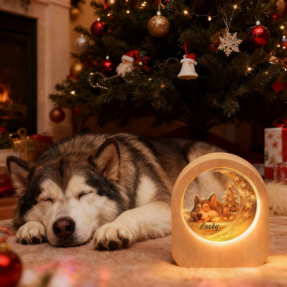Custom Photo Glass Night Light - Pets LED Light Wooden Base, Unique Gift for Lover, Pets, Birthday - MyPhotoSocksAu