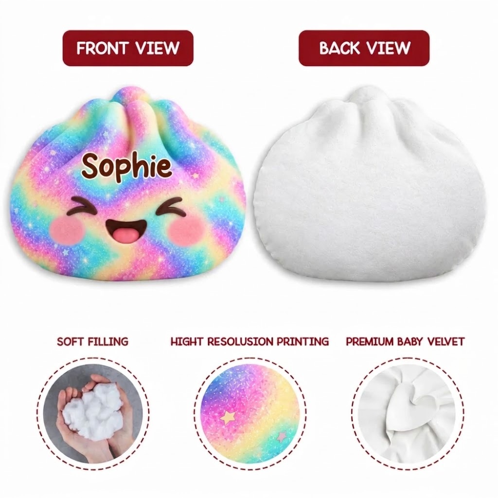 Personalized Rainbow Shaped Pillow, Cute Smiling Character Hugged by a Child, Unique Gift for Kids - MyPhotoSocksAu