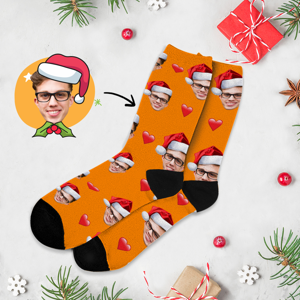 Chrismas Socks Custom Full Face Photo Socks Personalized Funny Custom Design Best Gift Idea for Xmas Red Color - MyPhotoSocksAu