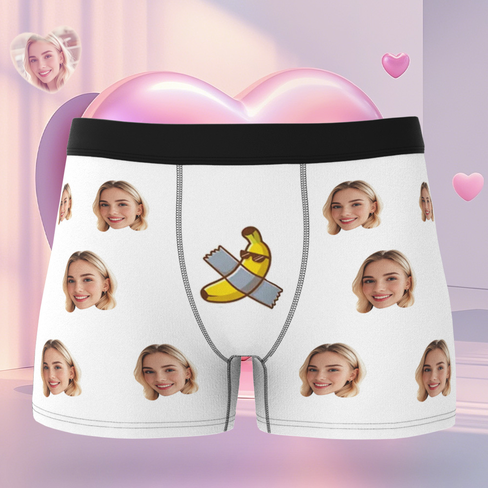 Custom Face Men's Boxer Pink Heart Style Black Underwear Gifts For Him - MyPhotoSocksAu