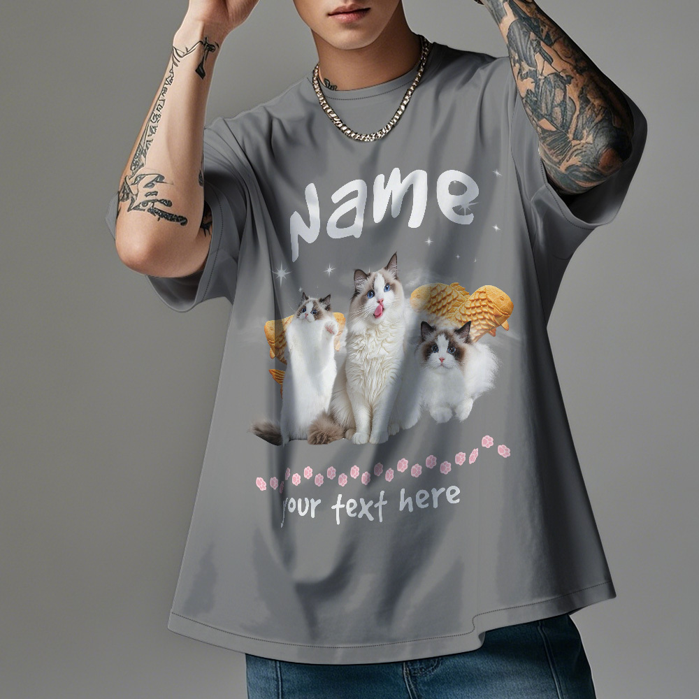Custom Photo Vintage Retro Cat T-Shirt Personalized Cute Cat Photo T-shirt Gift Idea - MyPhotoSocksAu