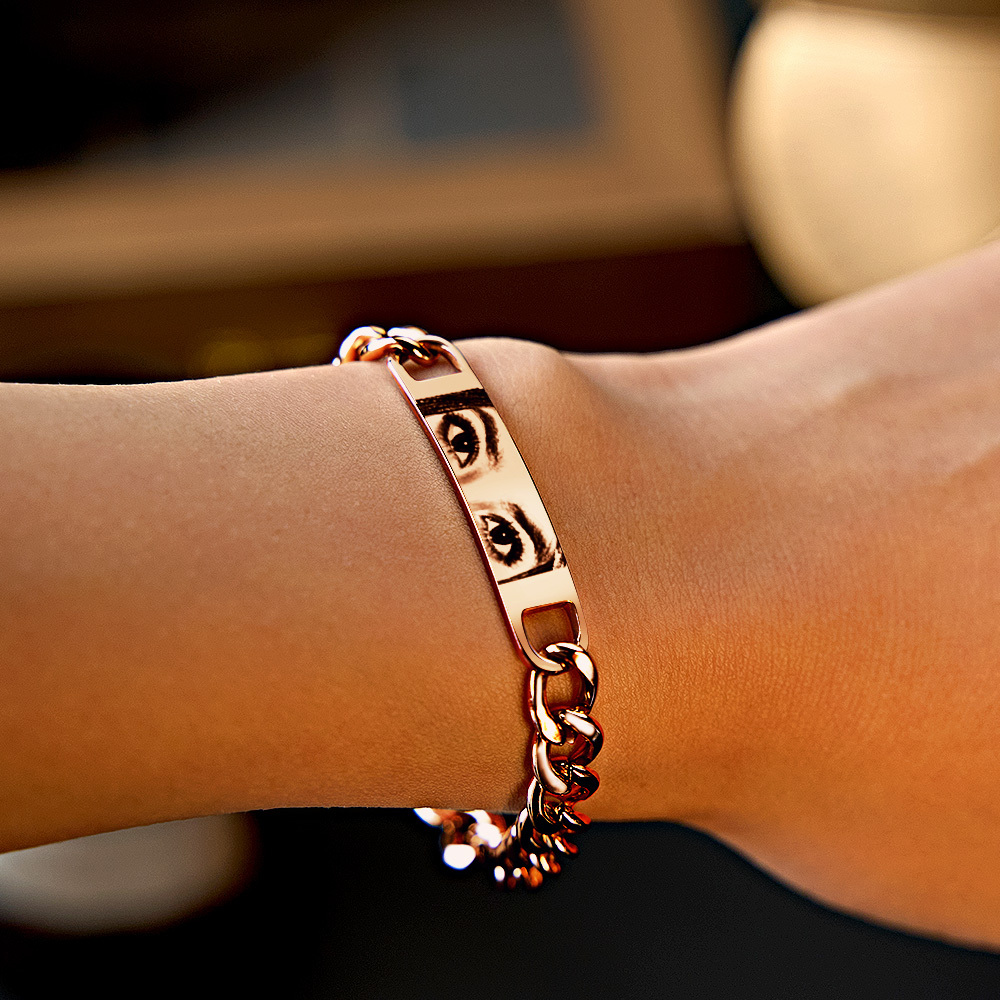 Personalized Eye Photo Bracelet for Couples - Custom Laser Engraved Stainless Steel Keepsake, Anniversary Gift - MyPhotoSocksAu