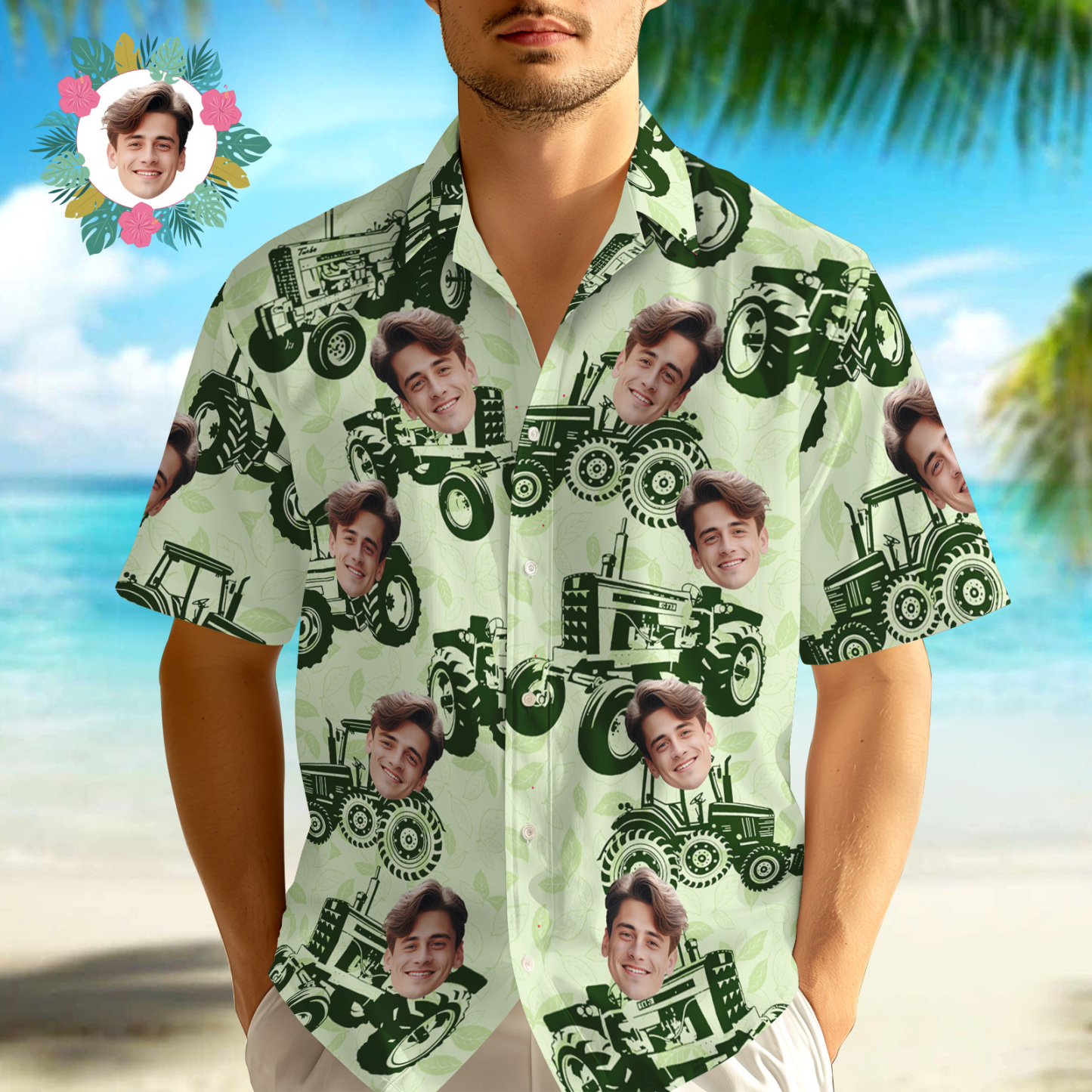 Custom Tractor Men Hawaiian Shirts Vintage Element Face Hawaiian Shirt For Men Aloha Shirt Gift - MyPhotoSocksAu