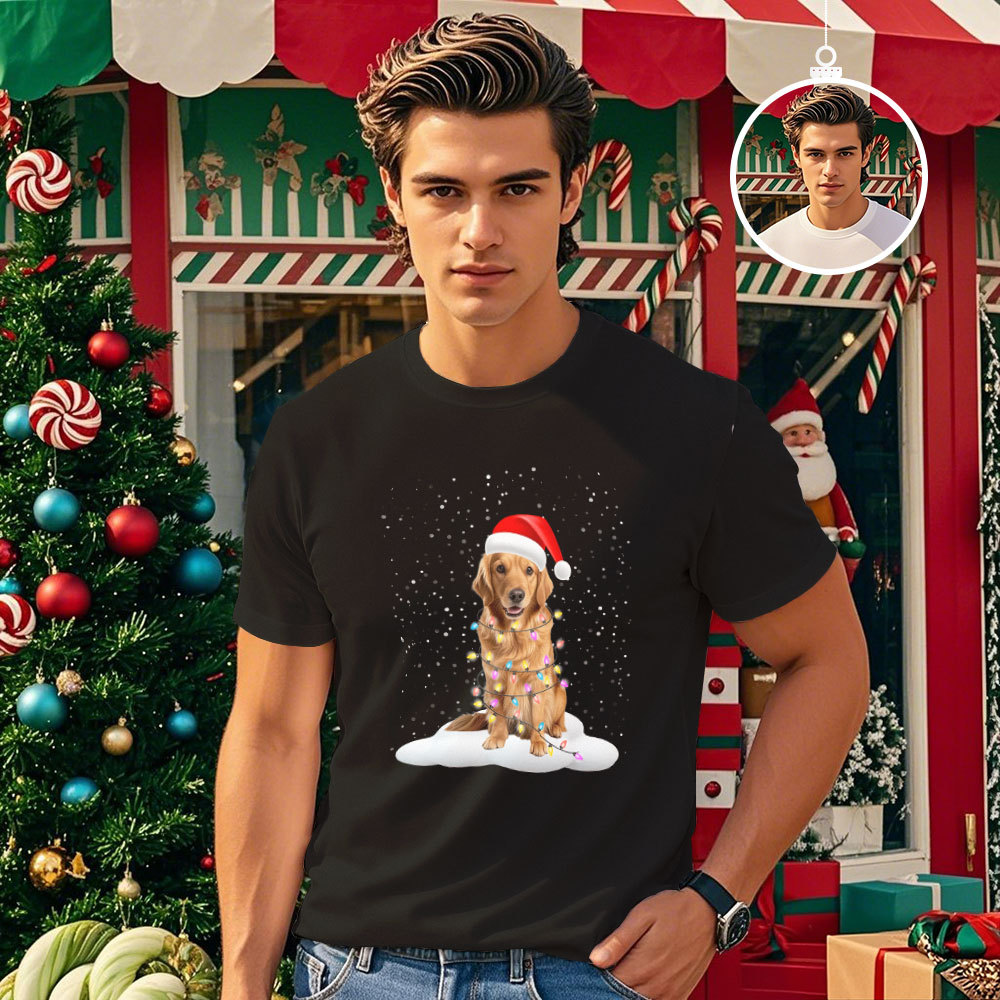Custom Face Photo T-shirt Santa Christmas Palm Tree Lights Xmas T-Shirt - MyPhotoSocksAu
