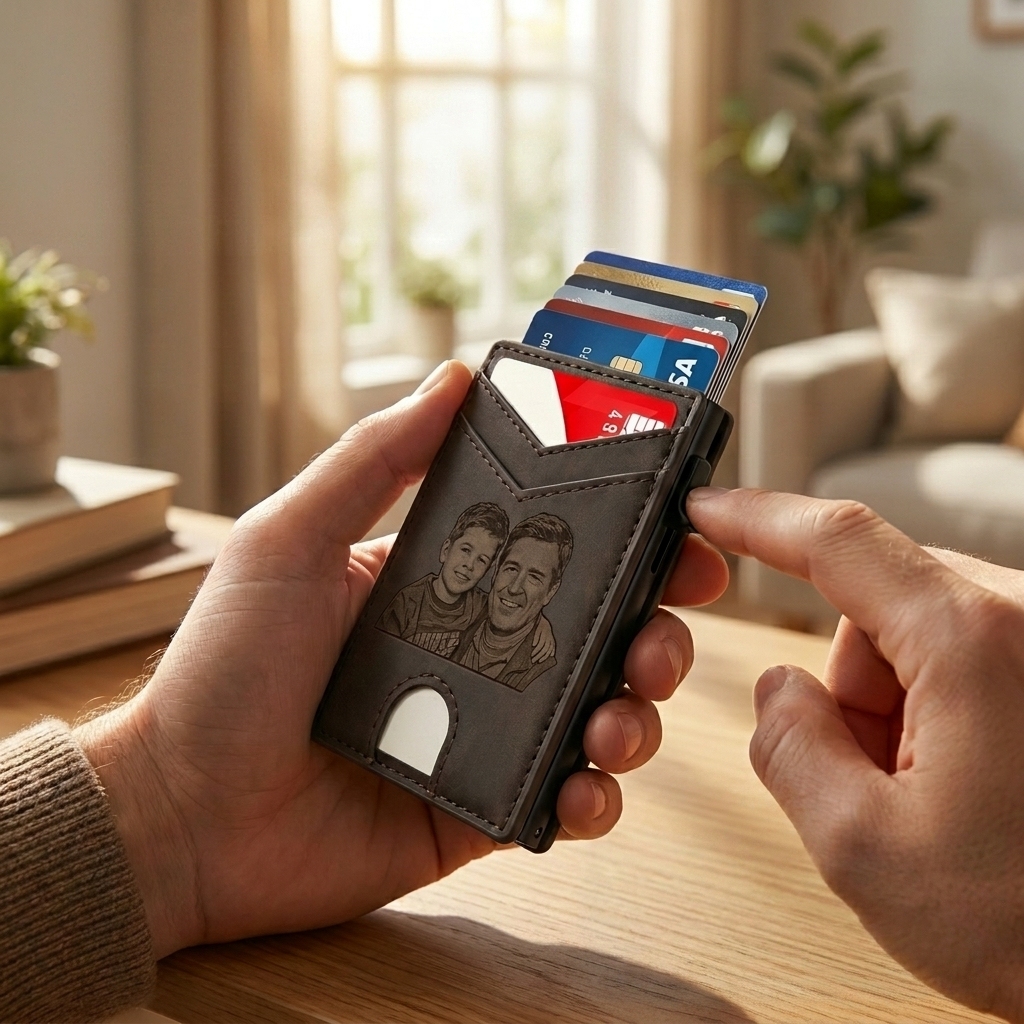 Custom Wallet for Men,with Cash Pocket ,Smart Slim Pop Up Credit Card Holder Flip with Magnetic Closure RFID Blocking Father's Day Gift - MyPhotoSocksAu