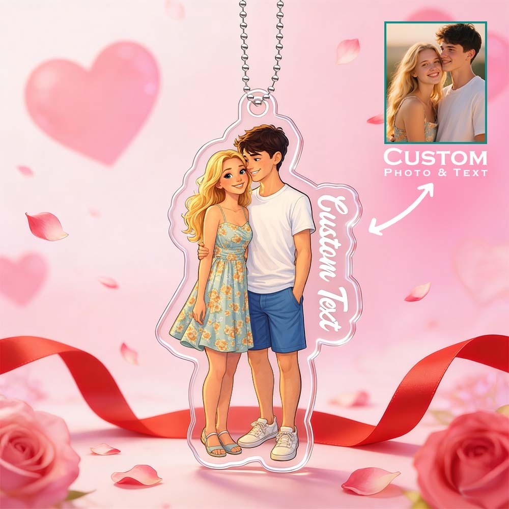 Custom Anime Photo Keychain Valentine's Day Gifts Personalized Acrylic Cartoon Keychain Photo Bag Charm Unique Keepsake Gift For Lover Girlfriend - MyPhotoSocksAu