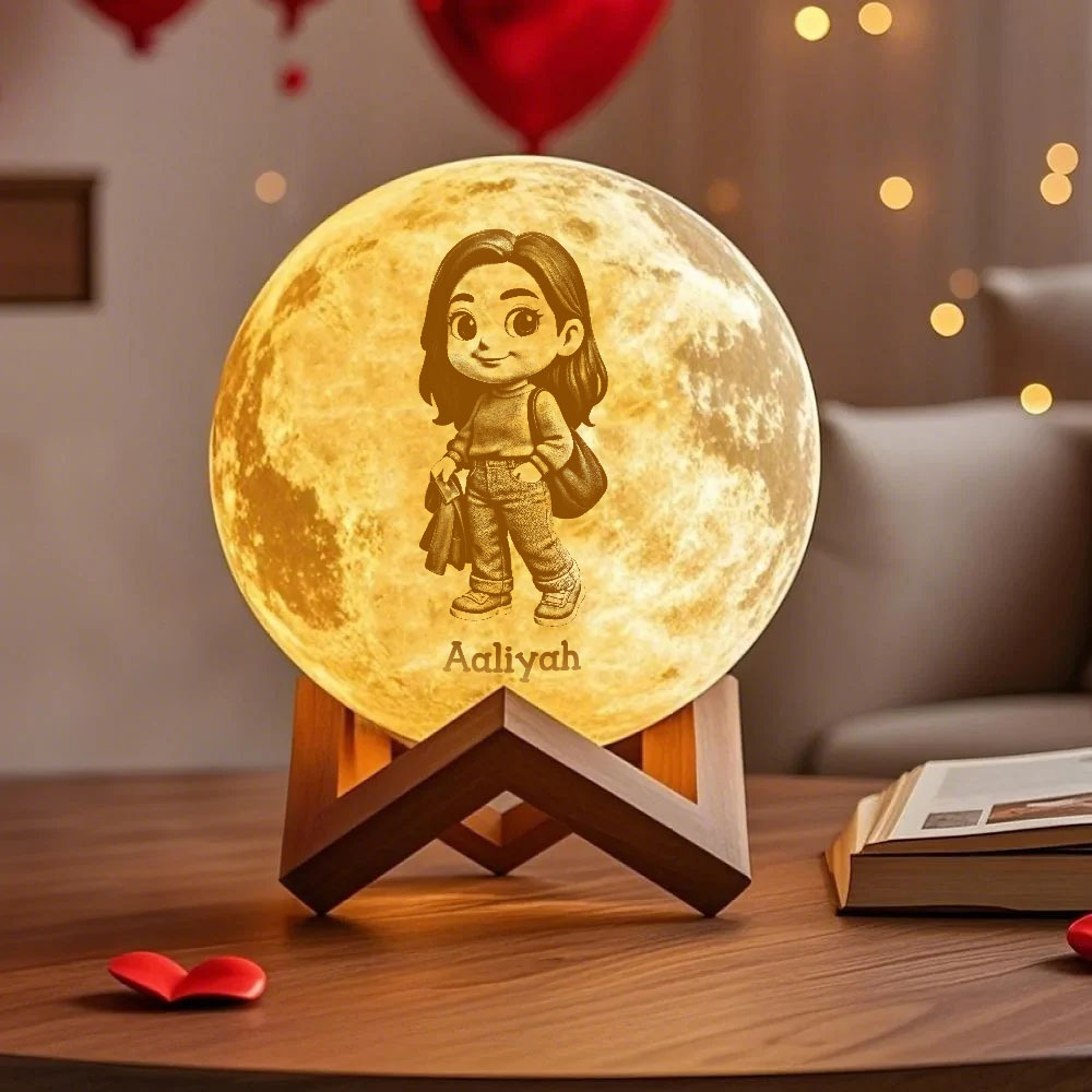 Custom 3D Photo Moon Lamp & With Your Text- Touch 3 Colour Anime Effect - MyPhotoSocksAu