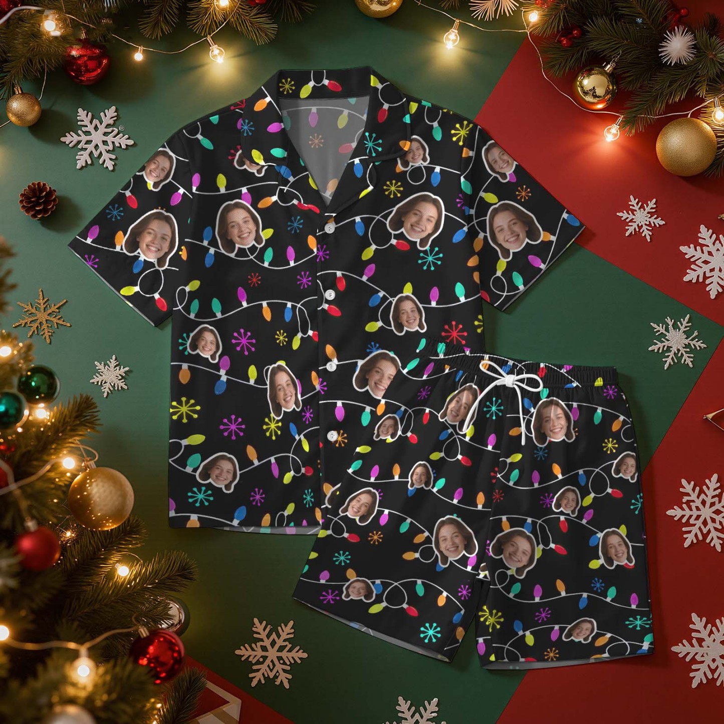 Custom Lover Face Short Sleeved Pajamas Personalised Sleepwear Love Gifts For Her Christmas Gifts - MyPhotoSocksAu