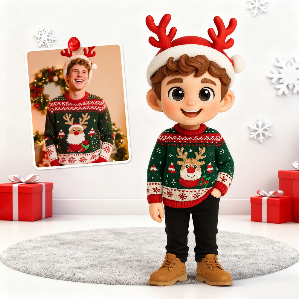 Custom 3D Christmas Couple Figurine Personalized Holiday Action Figure from PhotoRomantic Gift for Him & Her - MyPhotoSocksAu