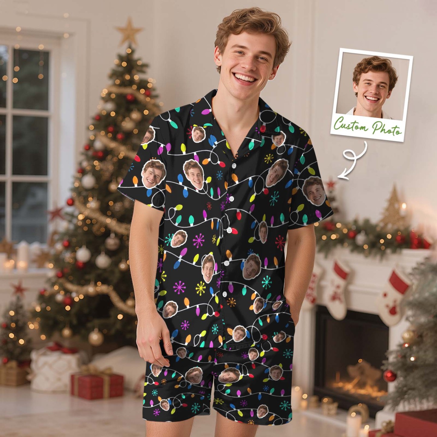 Christmas Gifts Custom Lover Face Short Sleeved Pajamas Personalised Sleepwear Love Gifts For Her - MyPhotoSocksAu