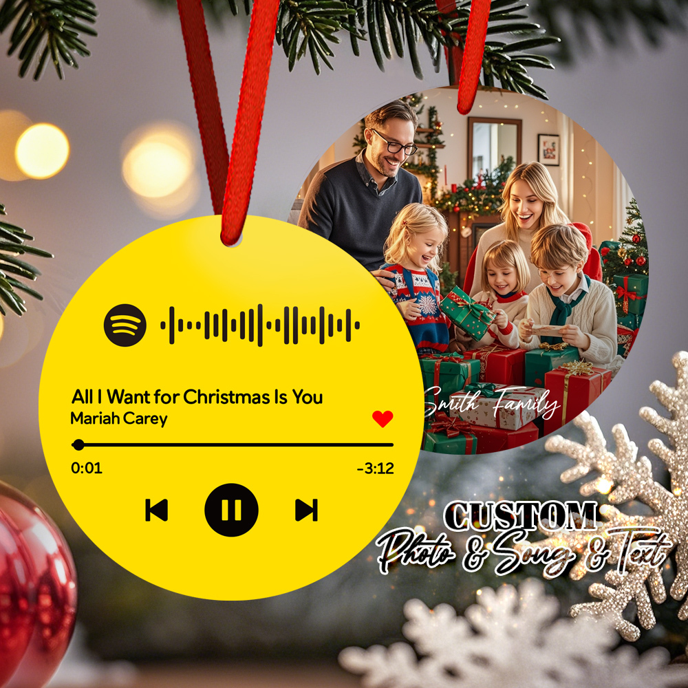 Custom Scannable Spotify Code Yellow Ornaments Photo Hanging Ornament Engraved Custom Music Song Ornament Valentine Gift - MyPhotoSocksAu