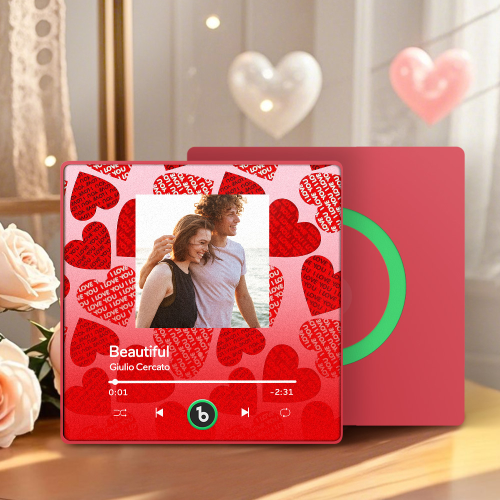 Personalized Music Fridge Magnet Pink Valentine Gift Album Fridge Magnet Music Wall Photo Sticker Music Movement That Can Be Played Gift for Couple - MyPhotoSocksAu