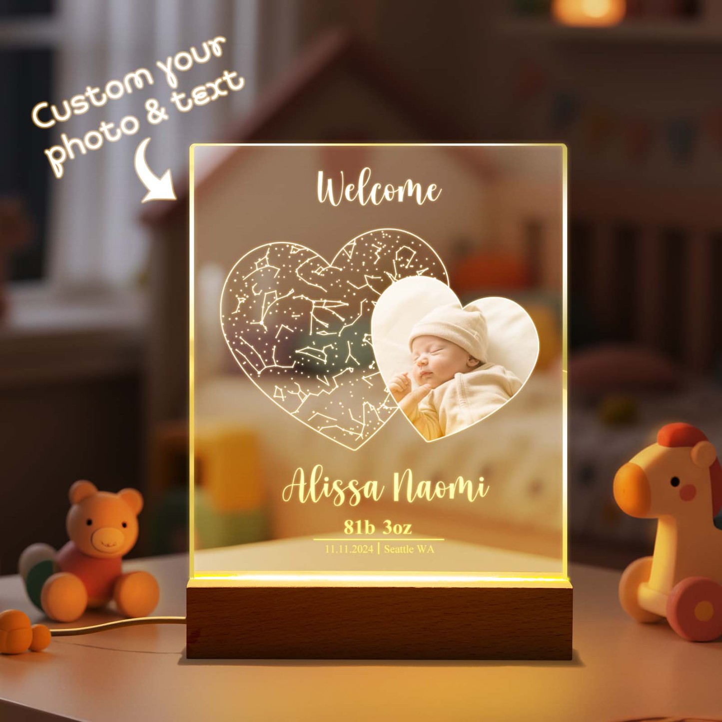 Custom Moon & Constellation Acrylic Lamp – Romantic Valentine Gift for Him or Her - MyPhotoSocksAu