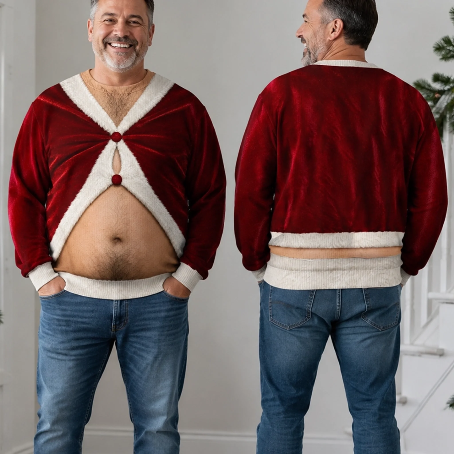 Custom Funny Ugly Sweatshirt - Personalized Christmas Birthday Gifts For Husband, Son, Grandson, Brother, Grandpa, Dad, Yourself - Santa Abs On Full Display Today - MyPhotoSocksAu