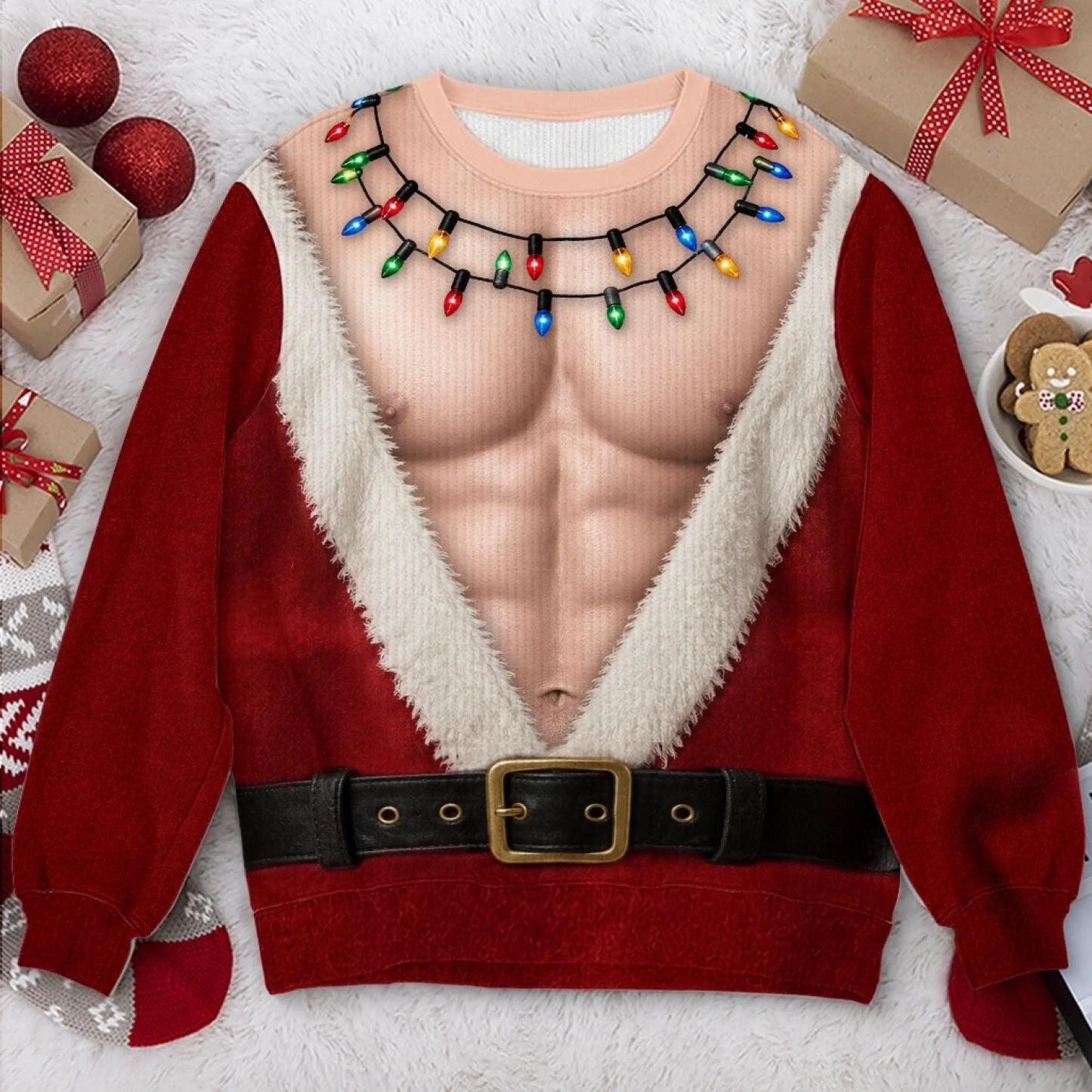 Custom Funny Ugly Sweatshirt - Personalized Christmas Birthday Gifts For Husband, Son, Grandson, Brother, Grandpa, Dad, Yourself - Santa Abs On Full Display Today - MyPhotoSocksAu