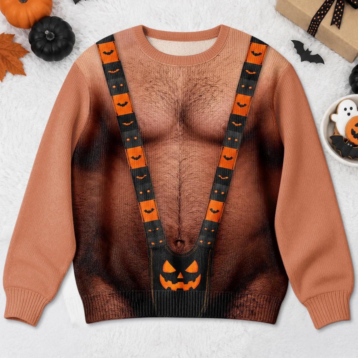 Custom Funny Ugly Sweatshirt - Personalized Halloween Birthday Gifts For Husband, Son, Grandson, Brother, Grandpa, Dad, Yourself - Spooky Mankini On Full Display - MyPhotoSocksAu
