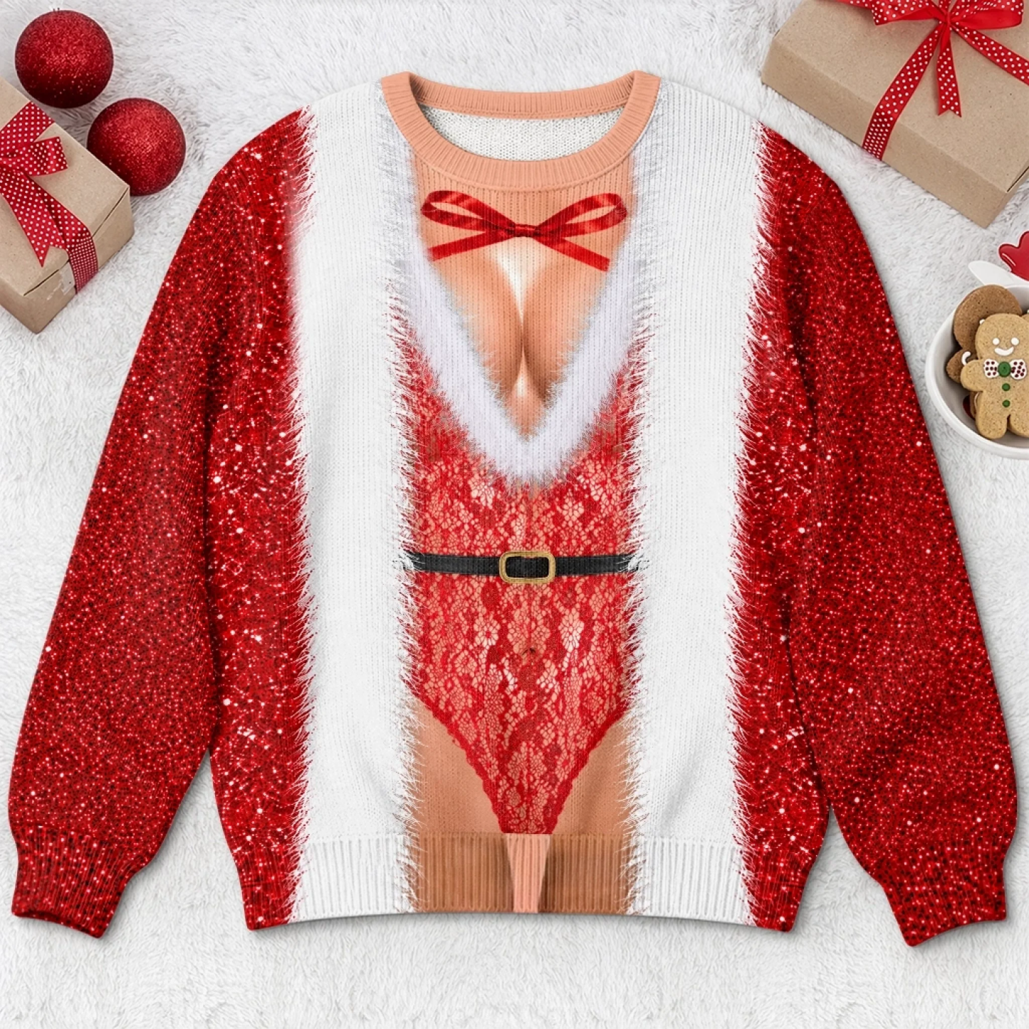 Custom Funny Ugly Sweatshirt - Personalized Christmas Birthday Gifts For Husband, Son, Grandson, Brother, Grandpa, Dad, Yourself - Santa Abs On Full Display Today - MyPhotoSocksAu