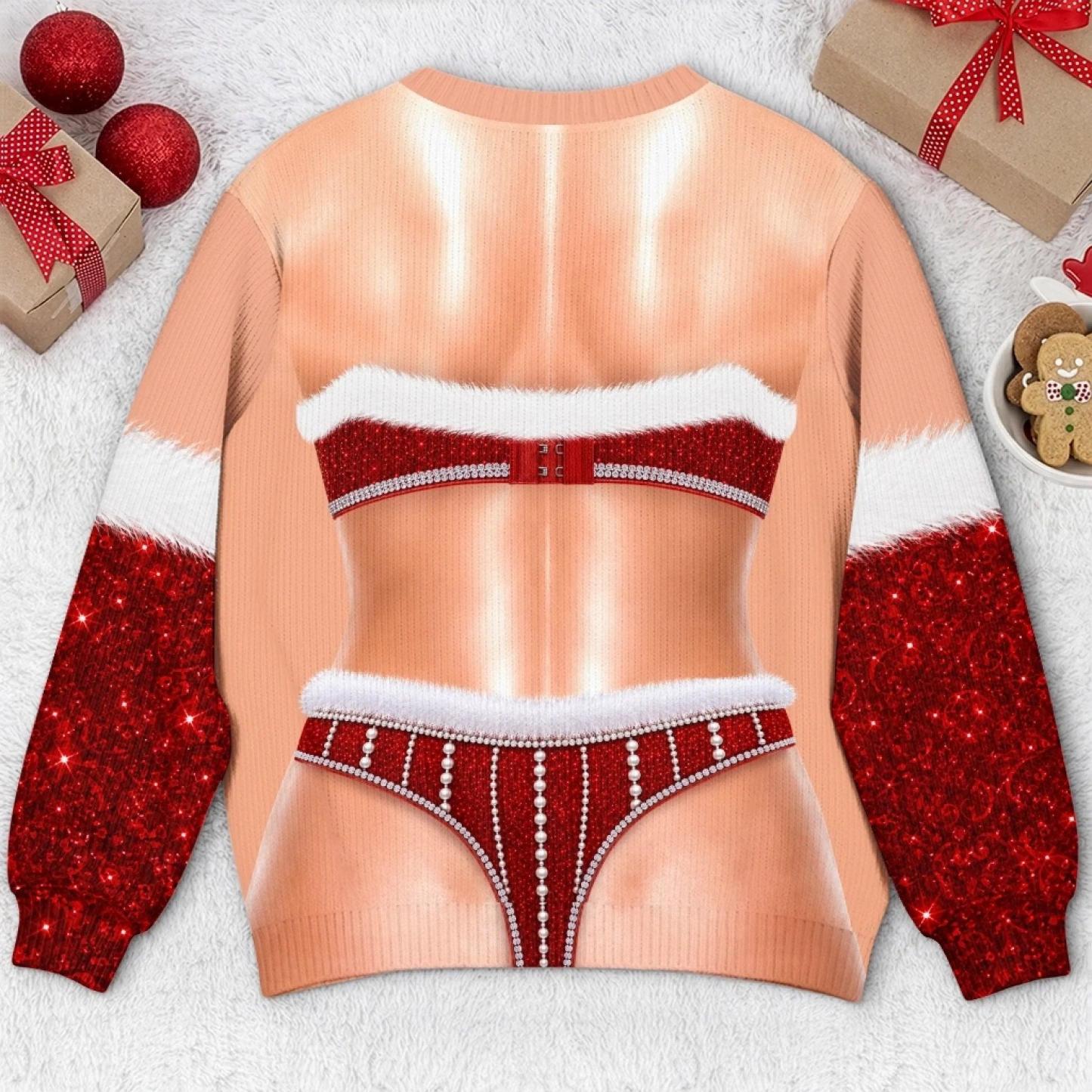 Custom Funny Ugly Sweatshirt - Personalized Christmas Birthday Gifts For Husband, Son, Grandson, Brother, Grandpa, Dad, Yourself - Santa Abs On Full Display Today - MyPhotoSocksAu