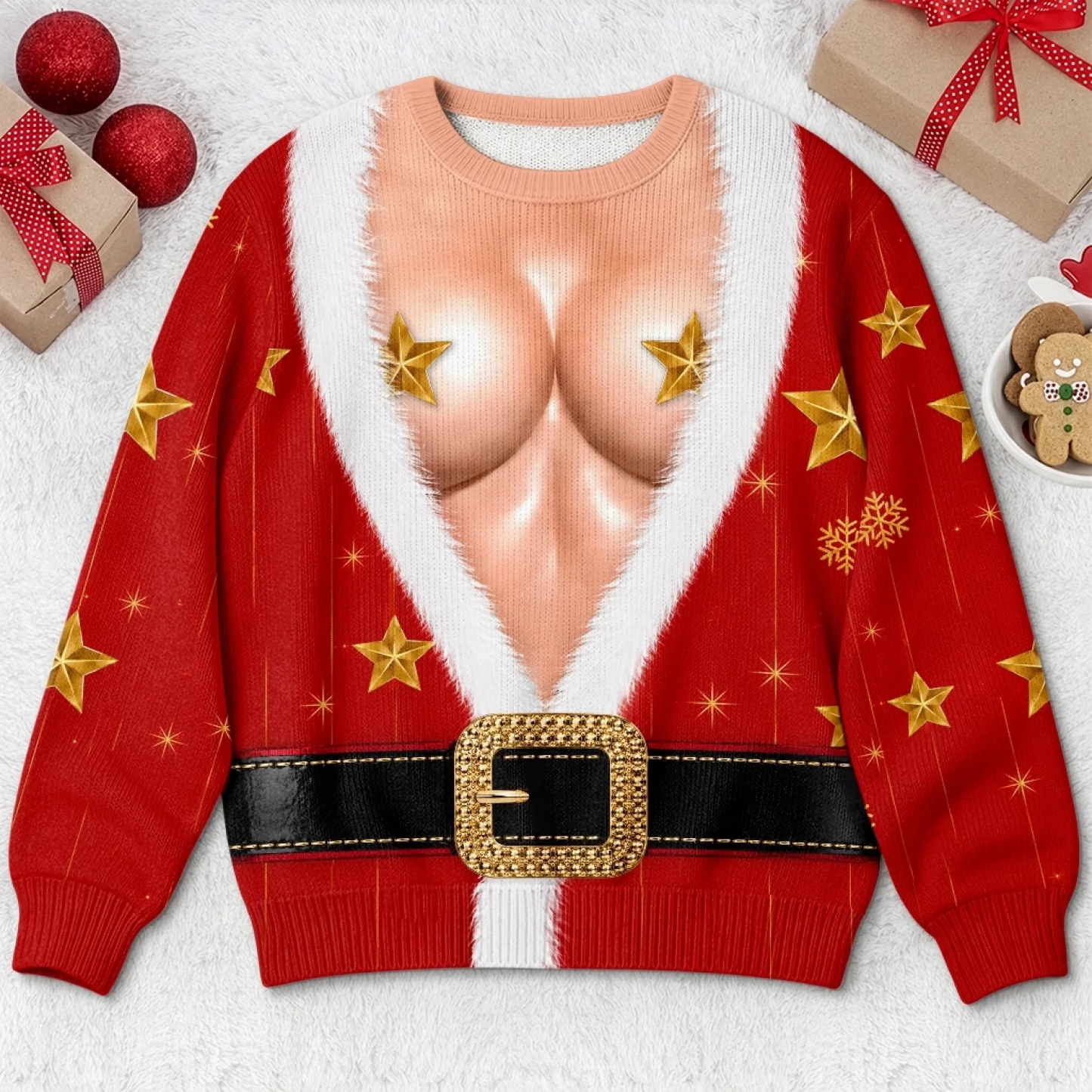Custom Funny Ugly Sweatshirt - Personalized Christmas Birthday Gifts For Husband, Son, Grandson, Brother, Grandpa, Dad, Yourself - Santa Abs On Full Display Today - MyPhotoSocksAu