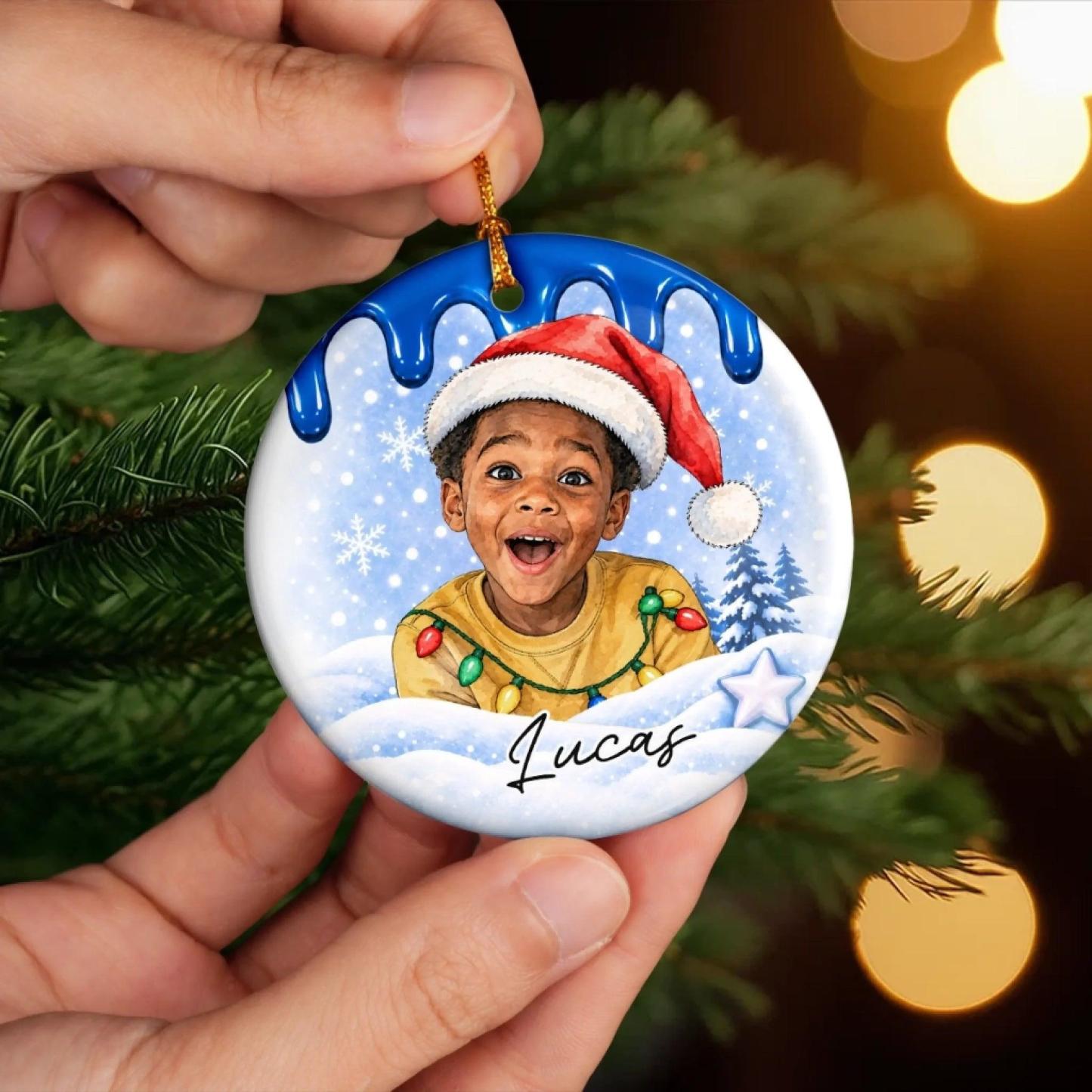 Custom Photo Christmas Gifts for Kids - Personalized Ceramic Ornament - MyPhotoSocksAu