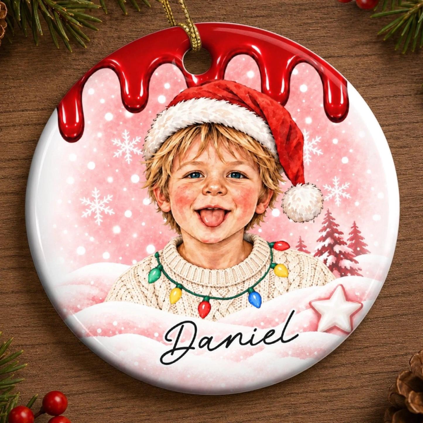Custom Photo Christmas Gifts for Kids - Personalized Ceramic Ornament - MyPhotoSocksAu