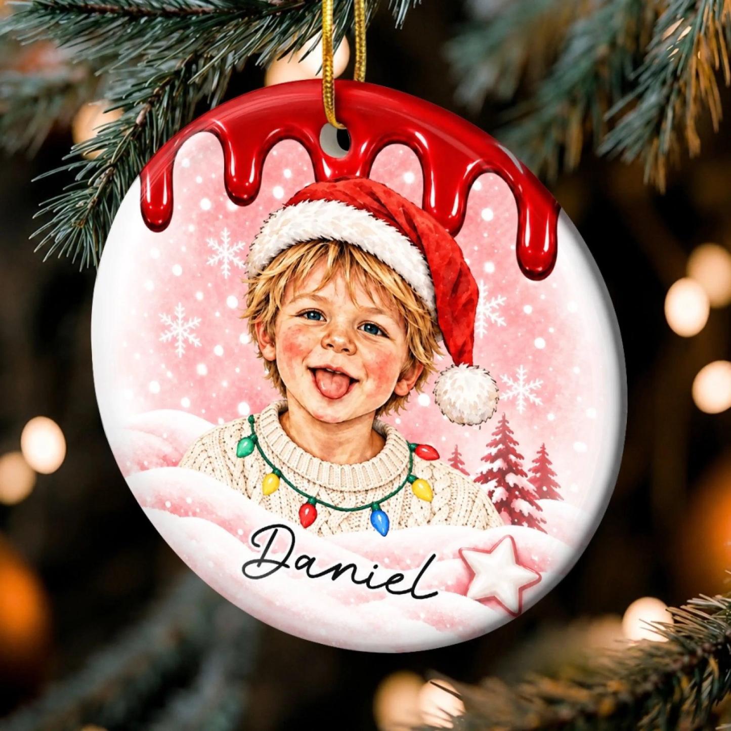 Custom Photo Christmas Gifts for Kids - Personalized Ceramic Ornament - MyPhotoSocksAu