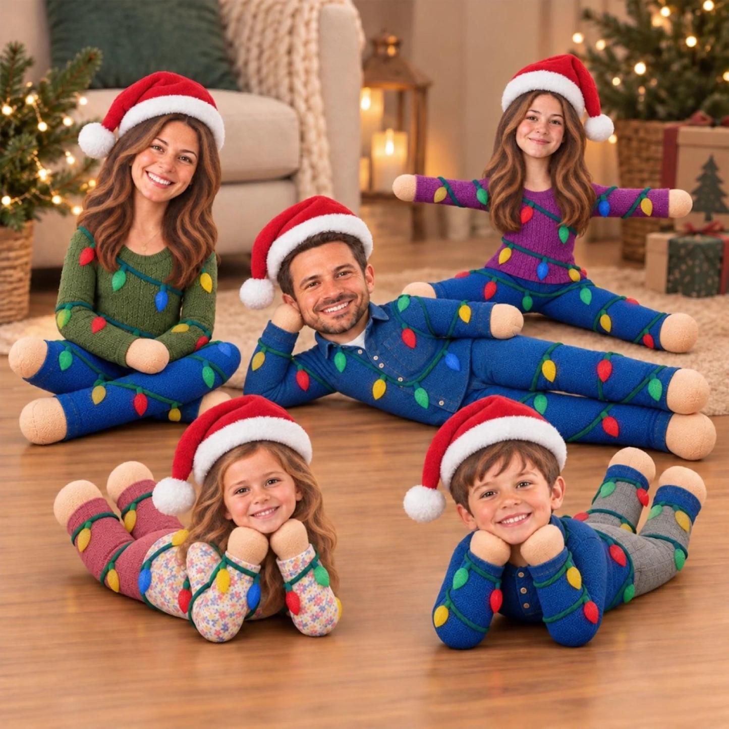 Custom Photo Christmas Light Poseable Doll Holiday Gifts For Sisters, Coworkers And Family - Personalized Poseable Plush Doll - MyPhotoSocksAu
