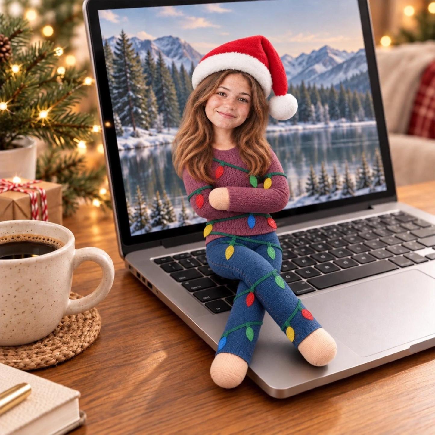 Custom Photo Christmas Light Poseable Doll Holiday Gifts For Sisters, Coworkers And Family - Personalized Poseable Plush Doll - MyPhotoSocksAu