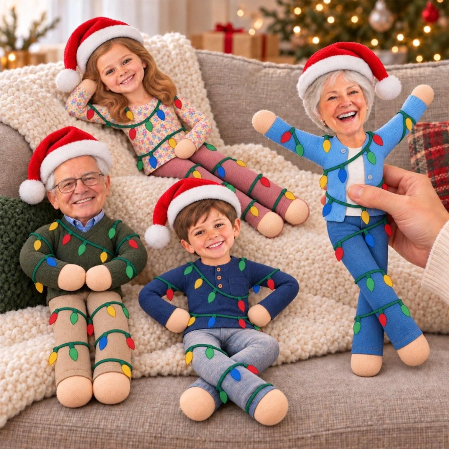 Custom Photo Christmas Light Poseable Doll Holiday Gifts For Sisters, Coworkers And Family - Personalized Poseable Plush Doll - MyPhotoSocksAu