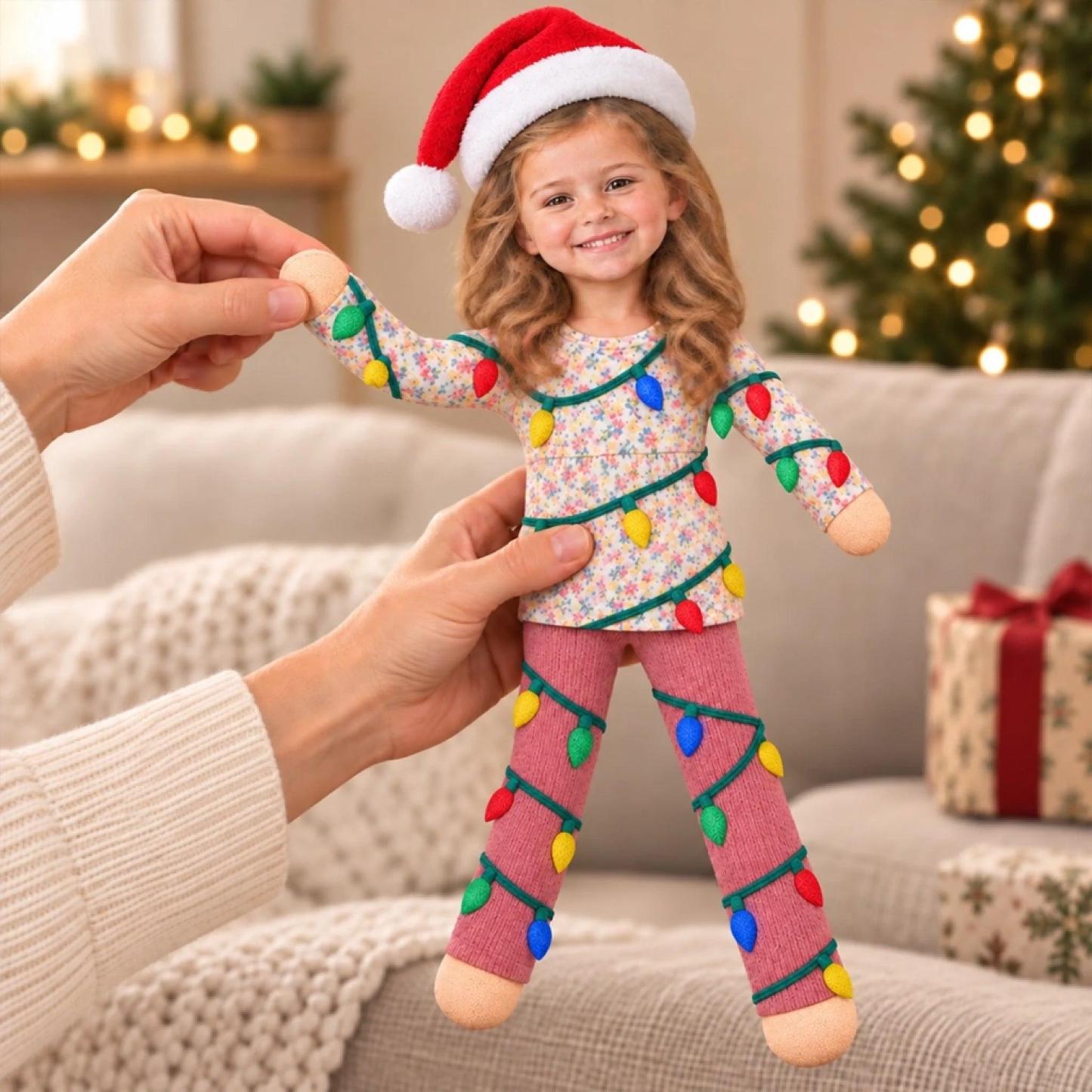 Custom Photo Christmas Light Poseable Doll Holiday Gifts For Sisters, Coworkers And Family - Personalized Poseable Plush Doll - MyPhotoSocksAu