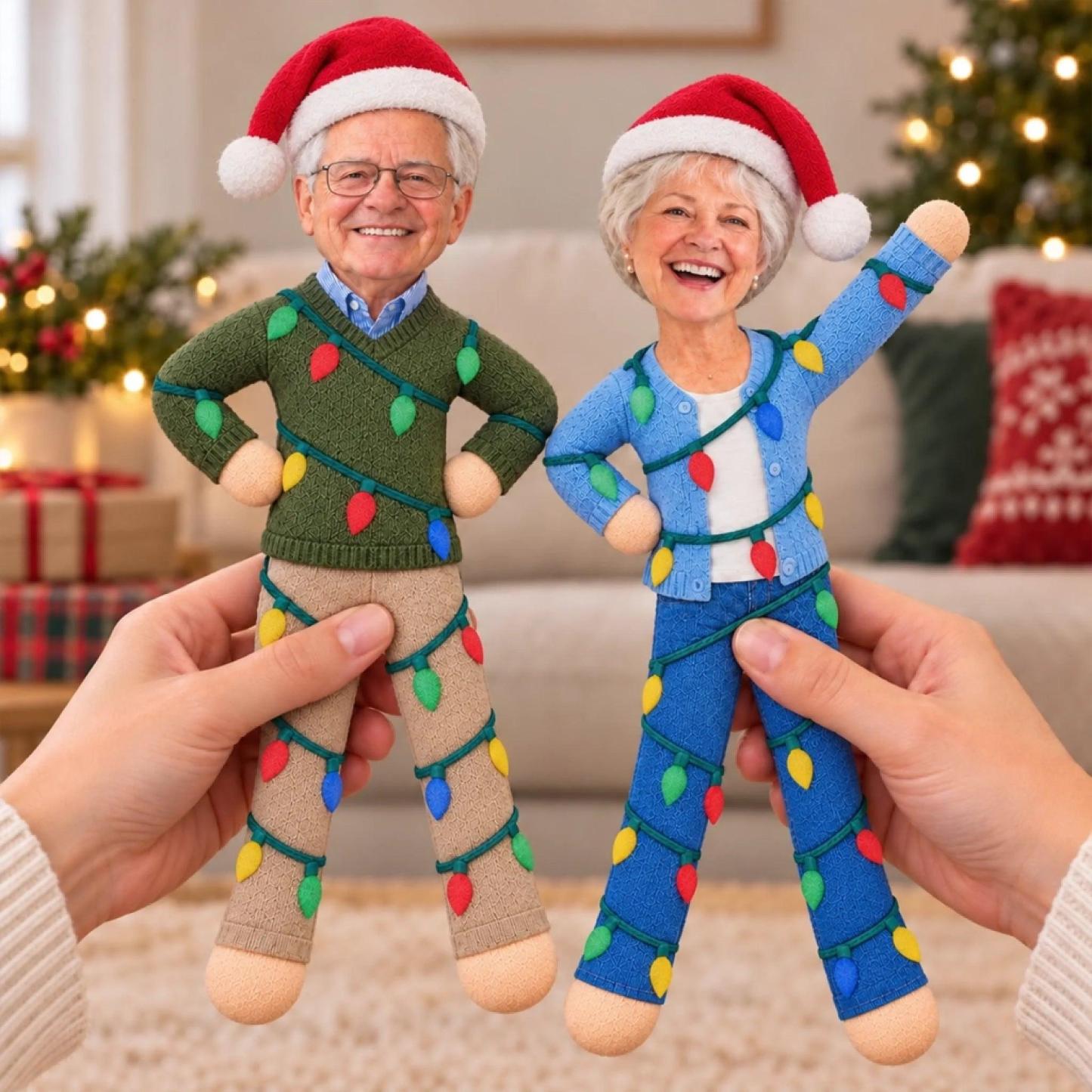 Custom Photo Christmas Light Poseable Doll Holiday Gifts For Sisters, Coworkers And Family - Personalized Poseable Plush Doll - MyPhotoSocksAu