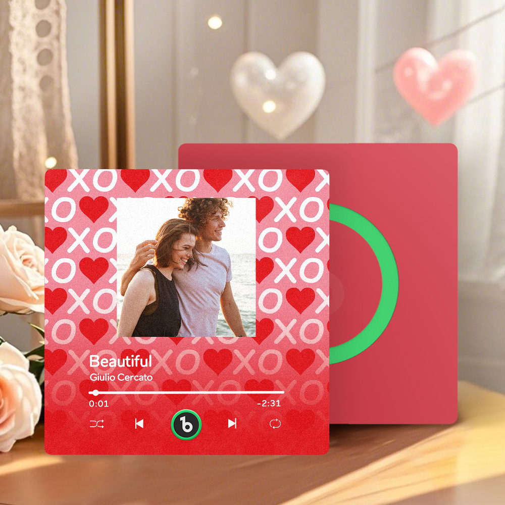Personalized Music Fridge Magnet Pink Valentine Gift Album Fridge Magnet Music Wall Photo Sticker Music Movement That Can Be Played Gift for Couple - MyPhotoSocksAu