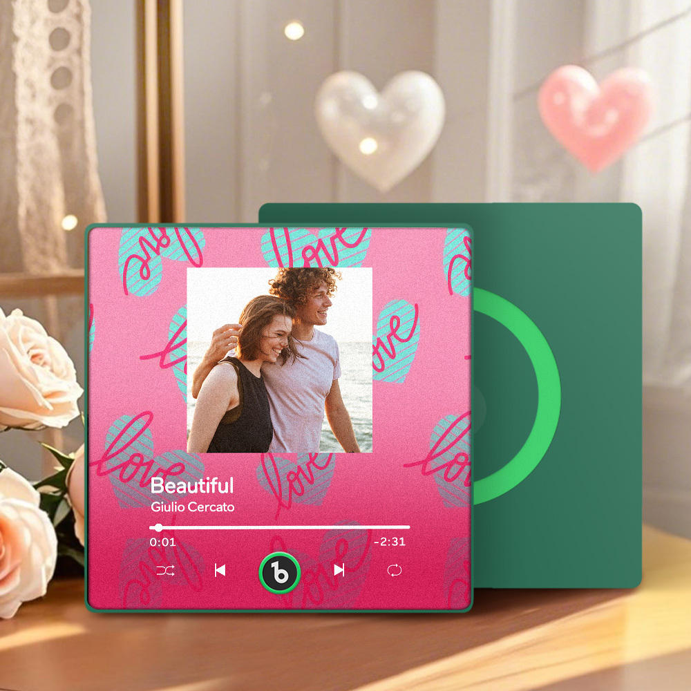 Personalized Music Fridge Magnet Pink Valentine Gift Album Fridge Magnet Music Wall Photo Sticker Music Movement That Can Be Played Gift for Couple - MyPhotoSocksAu